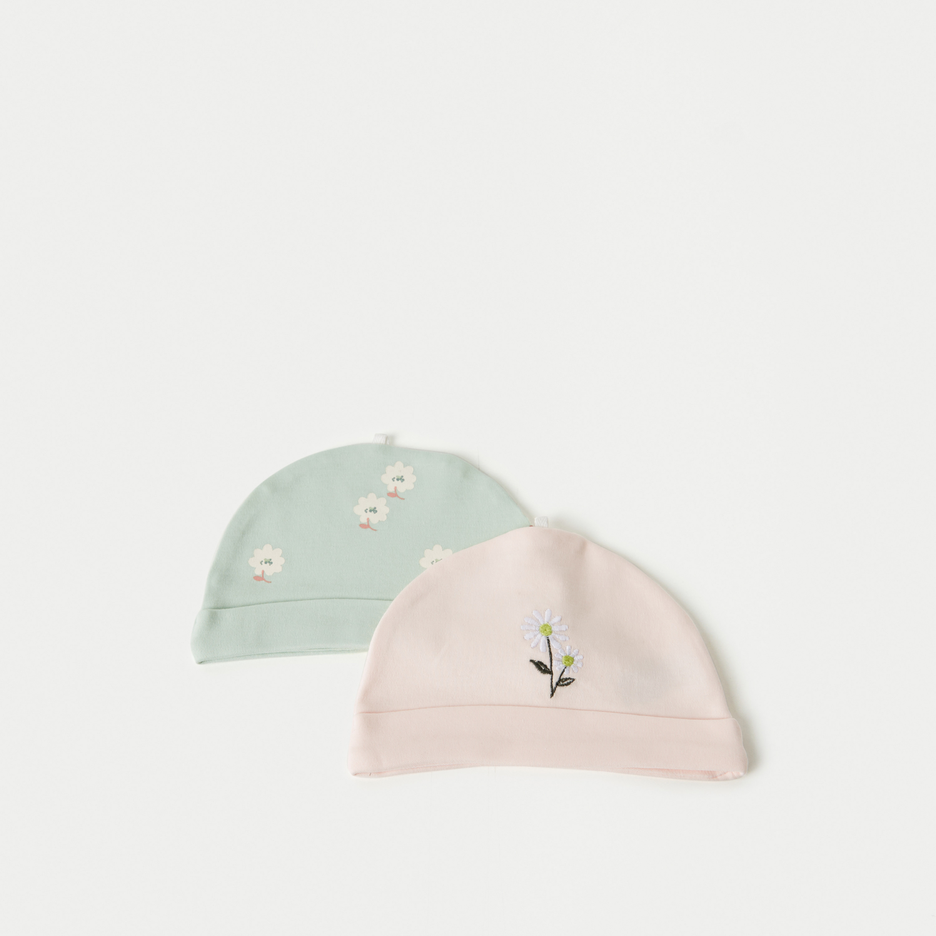 Juniors Floral Print Beanie Cap - Set of 2-baby-girls-accessories-caps-image-1