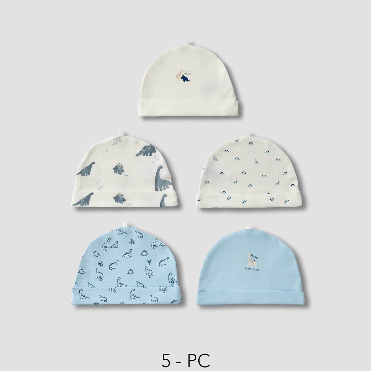 Pack of 5 Juniors Cap with Dinosaur Print-baby-boys-accessories-caps-image-1