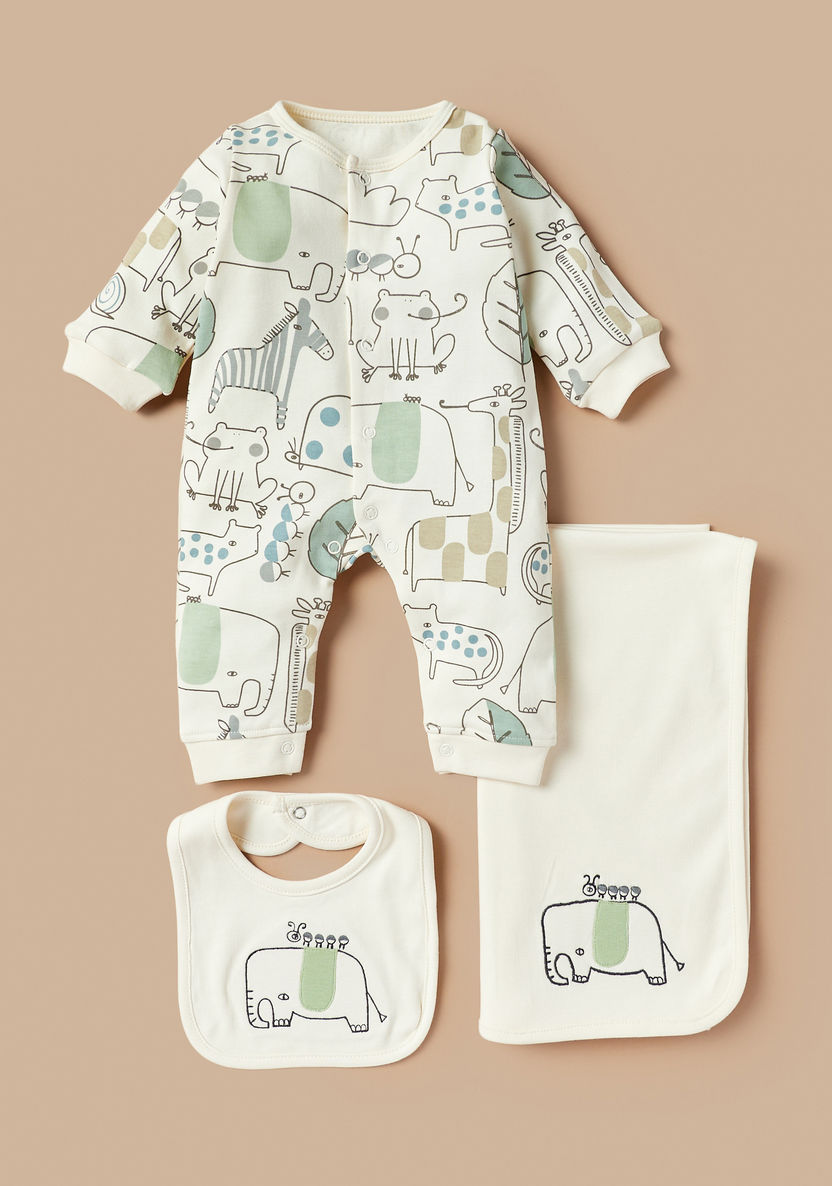 Juniors Printed Sleepsuit with Bib and Receiving Blanket-Clothes Sets-image-0