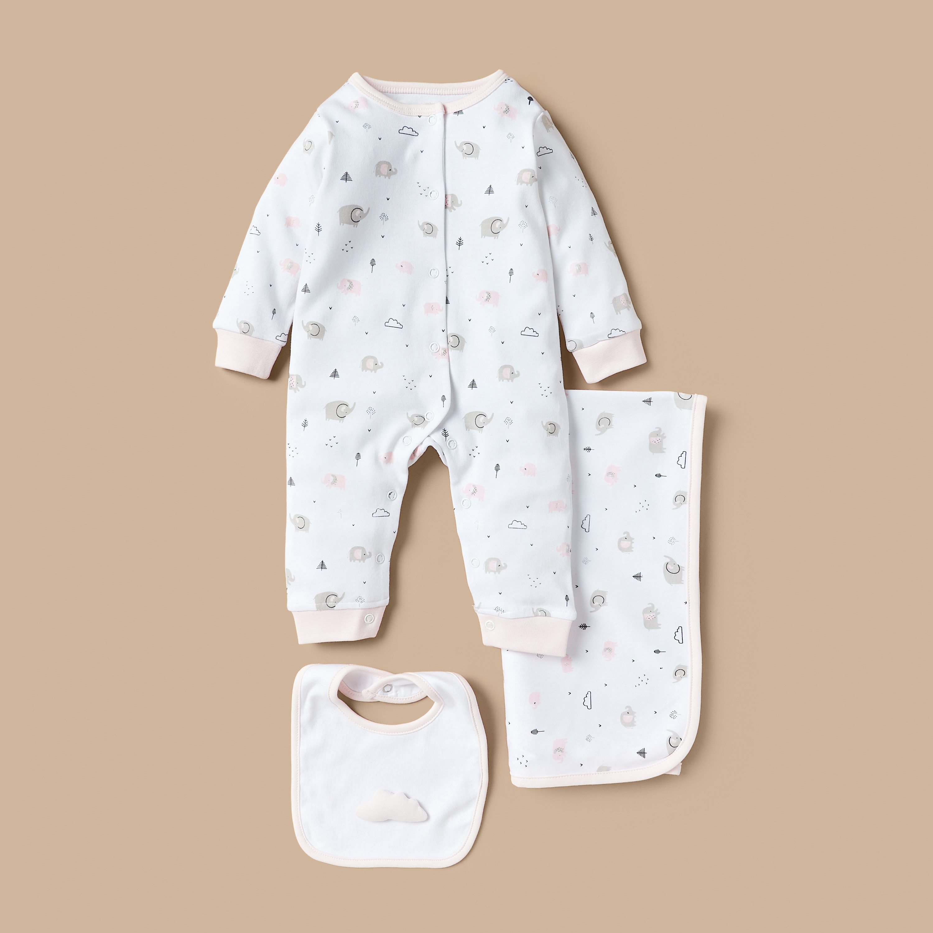 Juniors Printed Sleepsuit with Bib and Receiving Blanket-baby-girls-clothing-setsandcoords-image-1