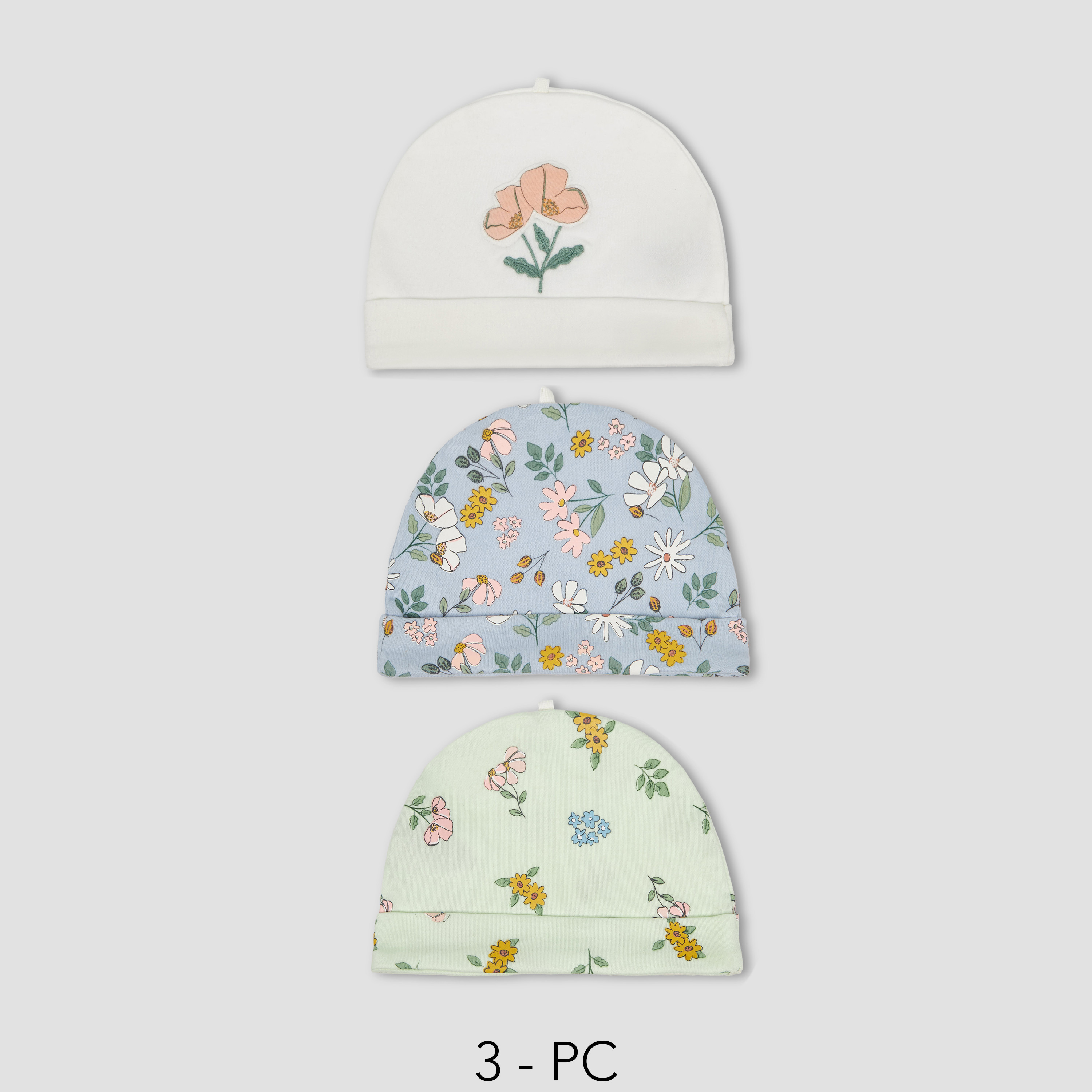 Pack of 3 Juniors Cap with Floral Print-baby-girls-accessories-caps-image-1