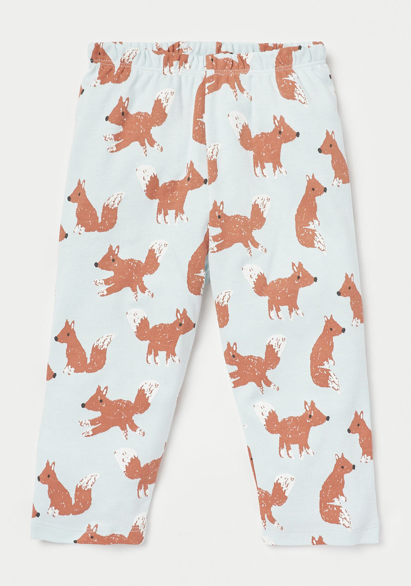 Juniors Fox Print Long Sleeves T-shirt and Pyjama Set-Pyjama Sets-image-1