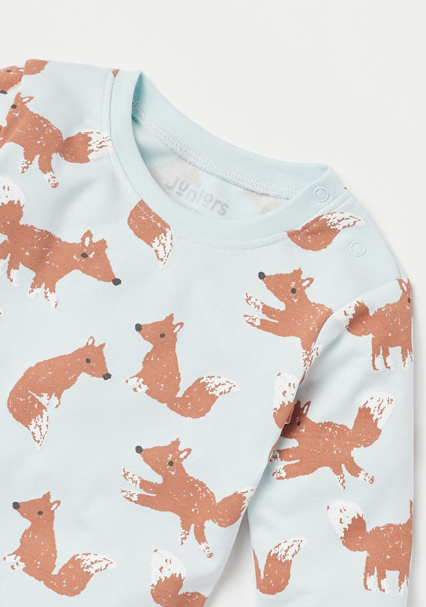 Juniors Fox Print Long Sleeves T-shirt and Pyjama Set-Pyjama Sets-image-3