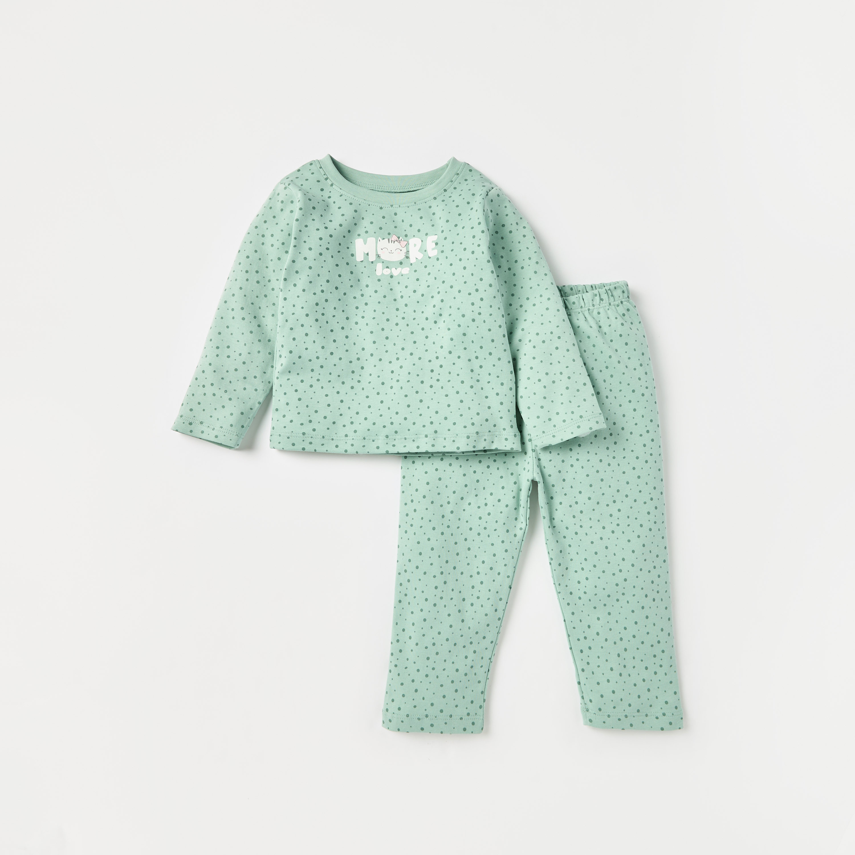 Juniors Dot Print Long Sleeves T-shirt and Elasticated Pyjama Set-baby-girls-clothing-nightwear-pyjamasets-image-1