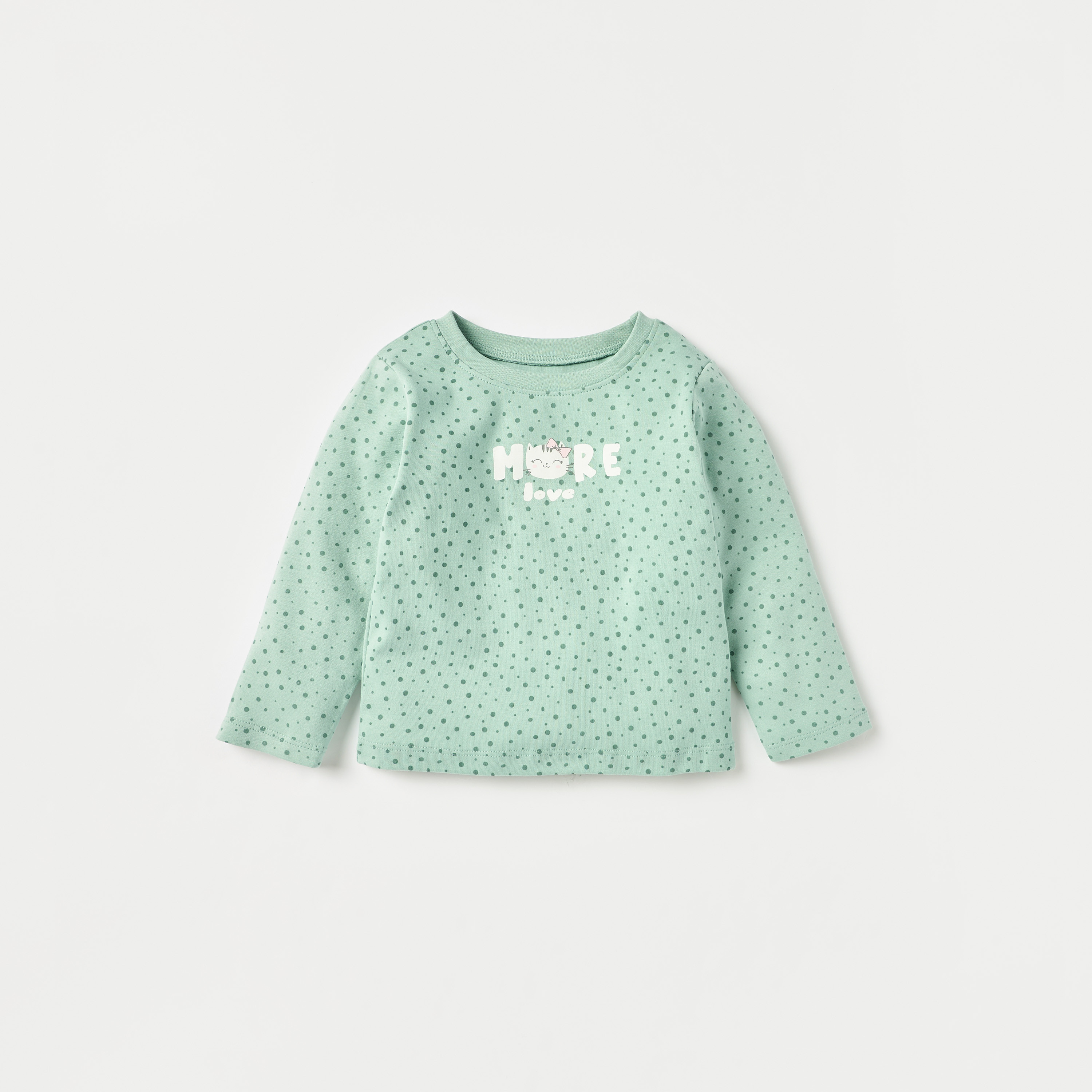 Juniors Dot Print Long Sleeves T-shirt and Elasticated Pyjama Set-baby-girls-clothing-nightwear-pyjamasets-image-2