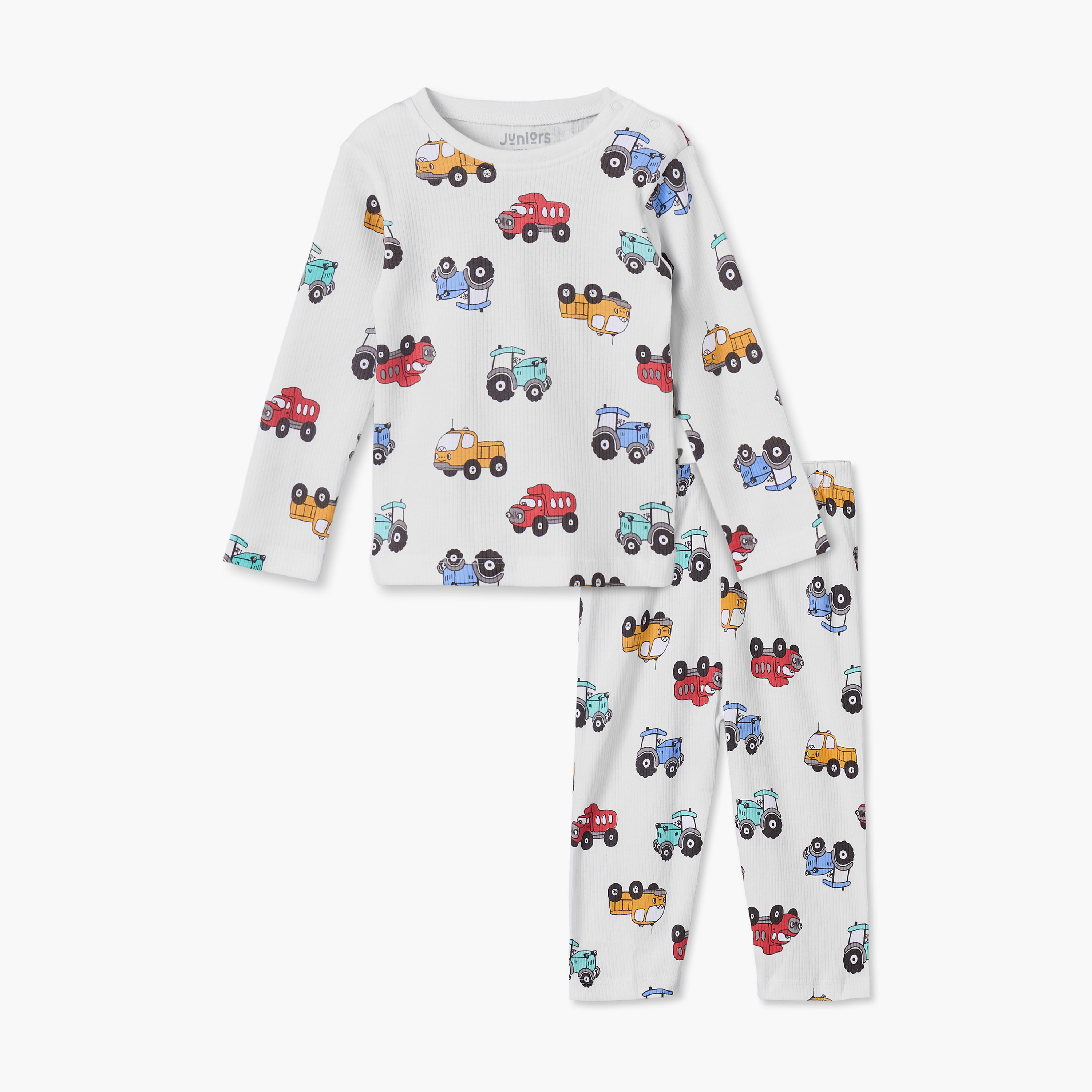 طقم بيجاما قطن بأكمام طويلة ورقبة ضيقة وطبعات من جونيورز-baby-boys-clothing-nightwear-pyjamasets-image-1
