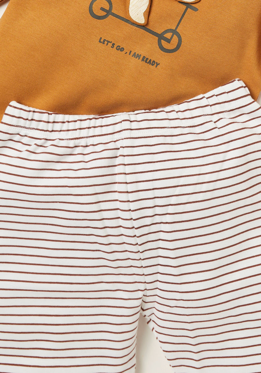 Juniors Bear Applique Long Sleeves T-shirt and Striped Pyjama Set-Pyjama Sets-image-4