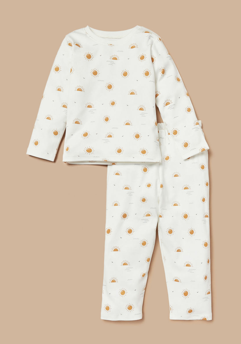 Juniors All-Over Sun Print Long Sleeves T-shirt and Pyjama Set-Pyjama Sets-image-0