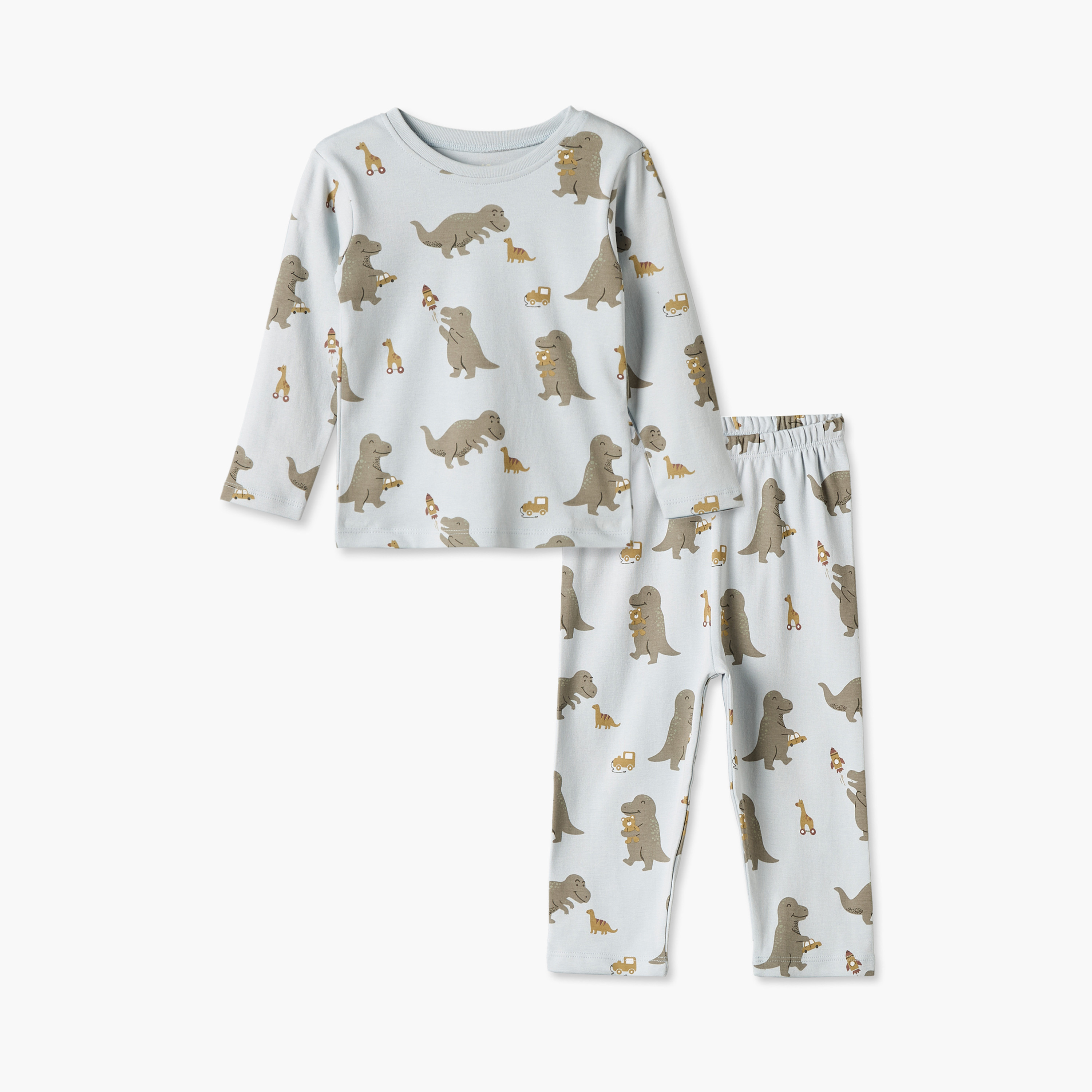 طقم بيجاما قطني بياقة مستديرة وأكمام طويلة بطبعة ديناصورات من جونيورز-baby-boys-clothing-nightwear-pyjamasets-image-2