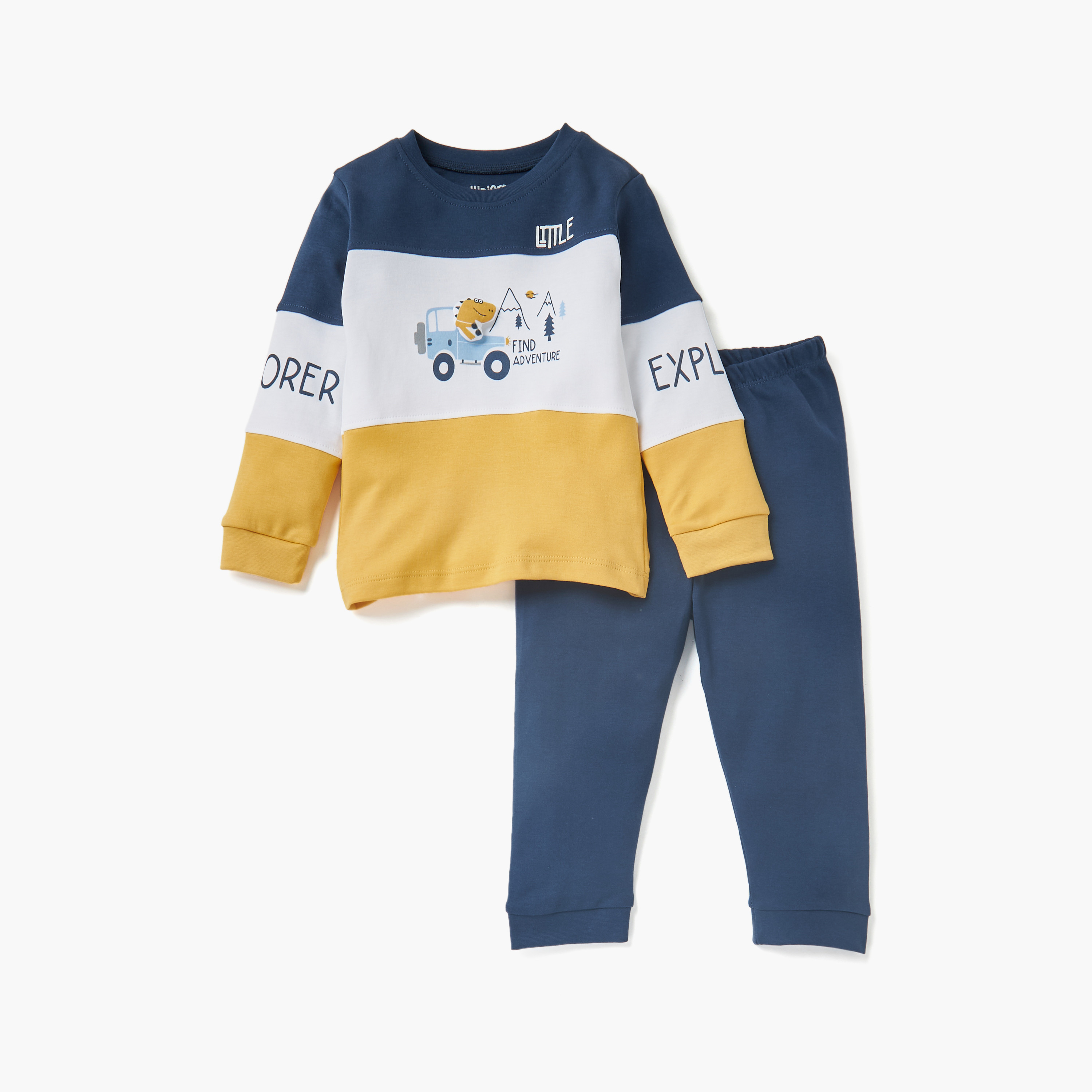 Juniors Colourblock T-shirt and Solid Pyjama Set-baby-boys-clothing-nightwear-pyjamasets-image-1