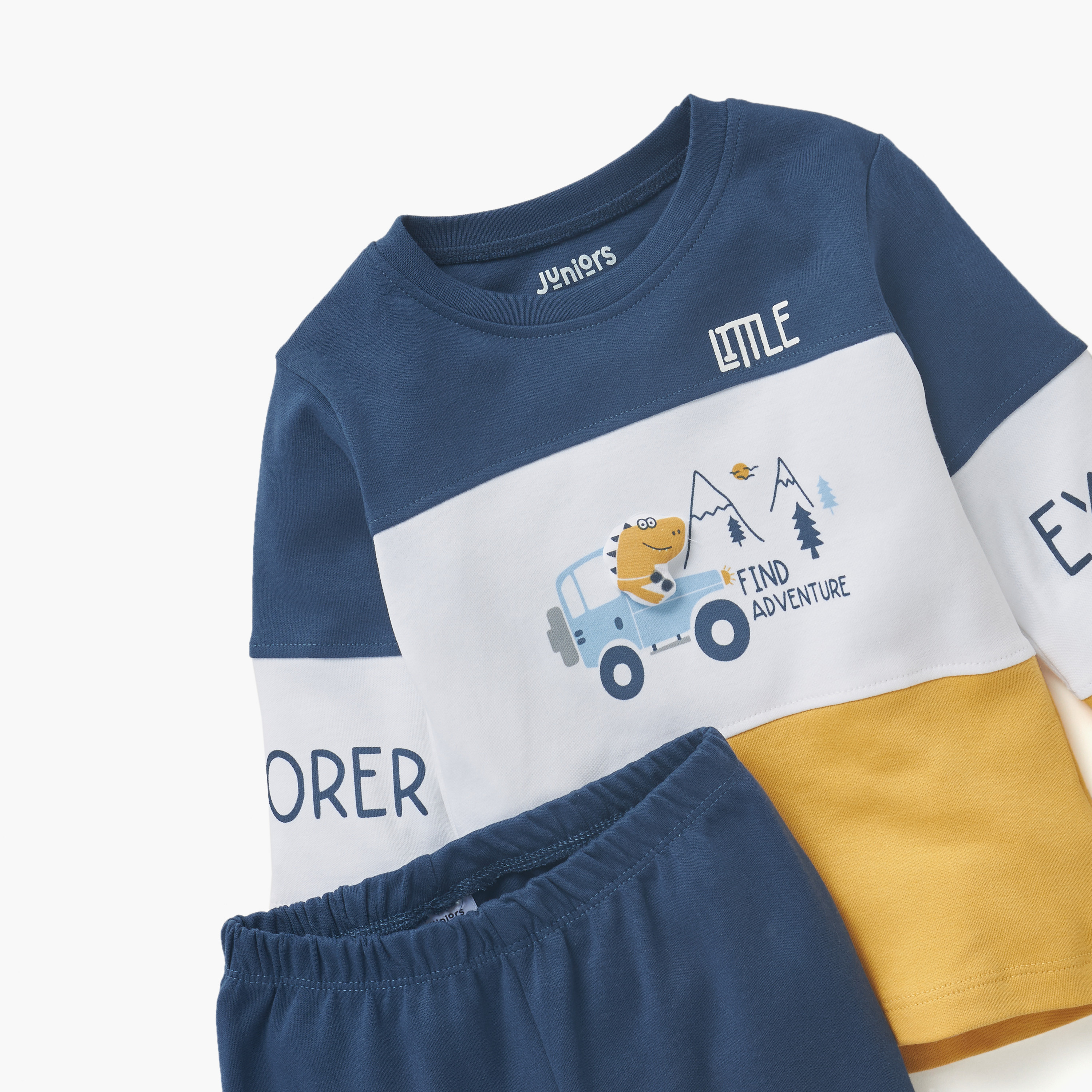 Juniors Colourblock T-shirt and Solid Pyjama Set-baby-boys-clothing-nightwear-pyjamasets-image-4