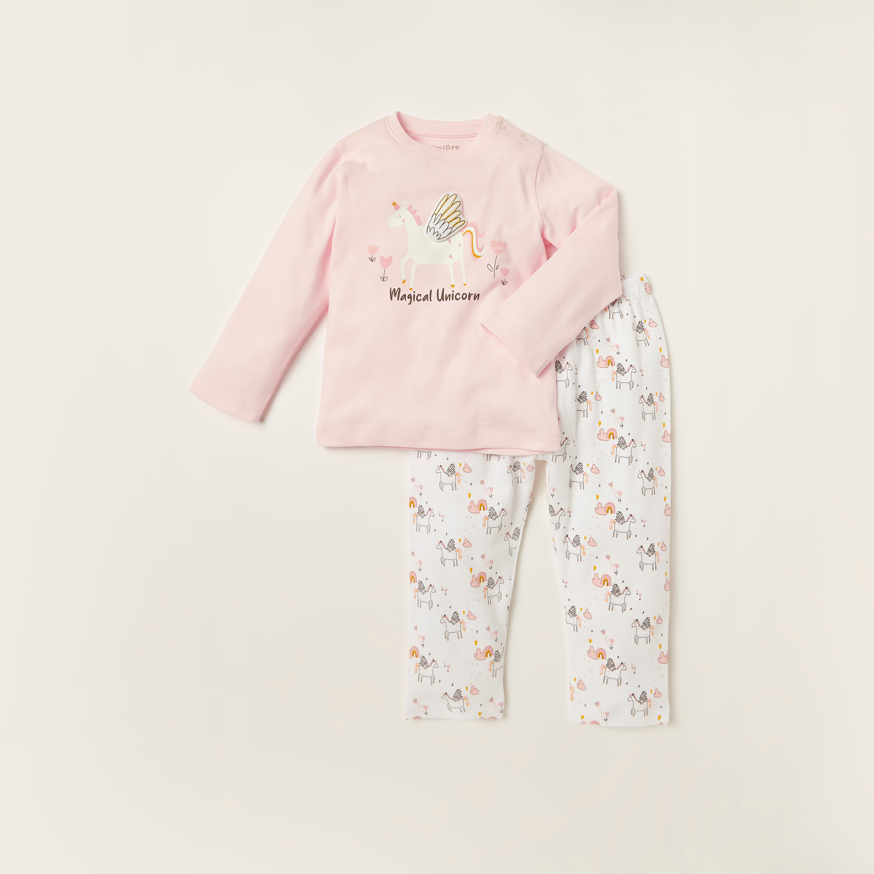 Juniors Printed Crew Neck T-shirt and Pyjama Set-baby-girls-clothing-nightwear-pyjamasets-image-1