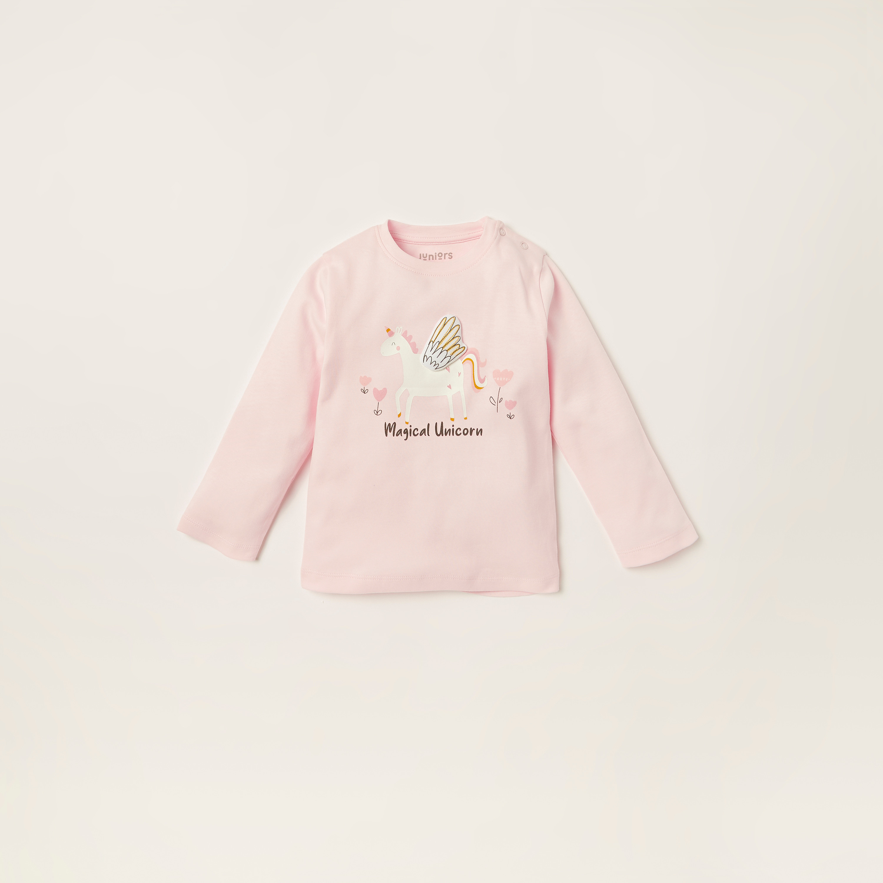 Juniors Printed Crew Neck T-shirt and Pyjama Set-baby-girls-clothing-nightwear-pyjamasets-image-2