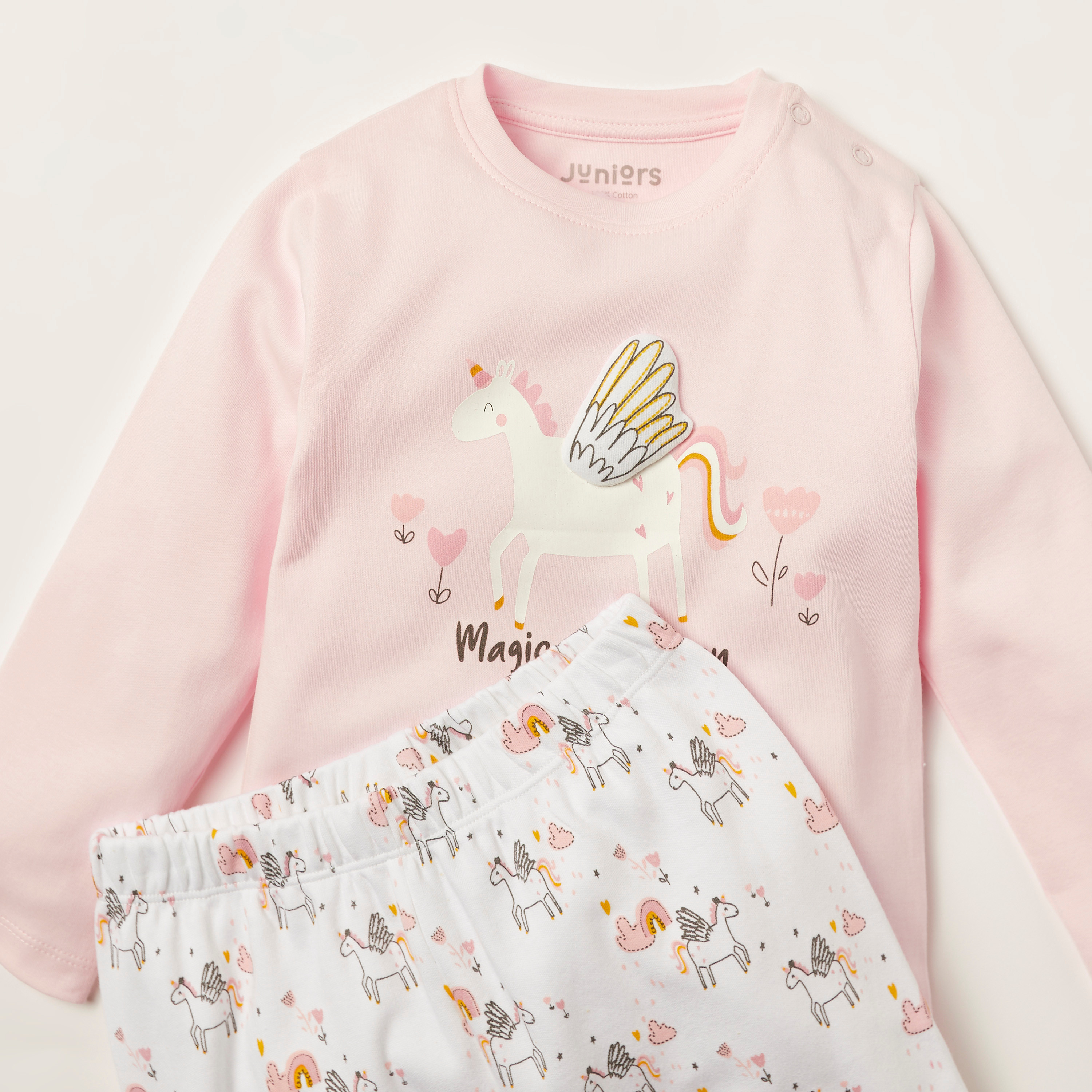 Juniors Printed Crew Neck T-shirt and Pyjama Set-baby-girls-clothing-nightwear-pyjamasets-image-4