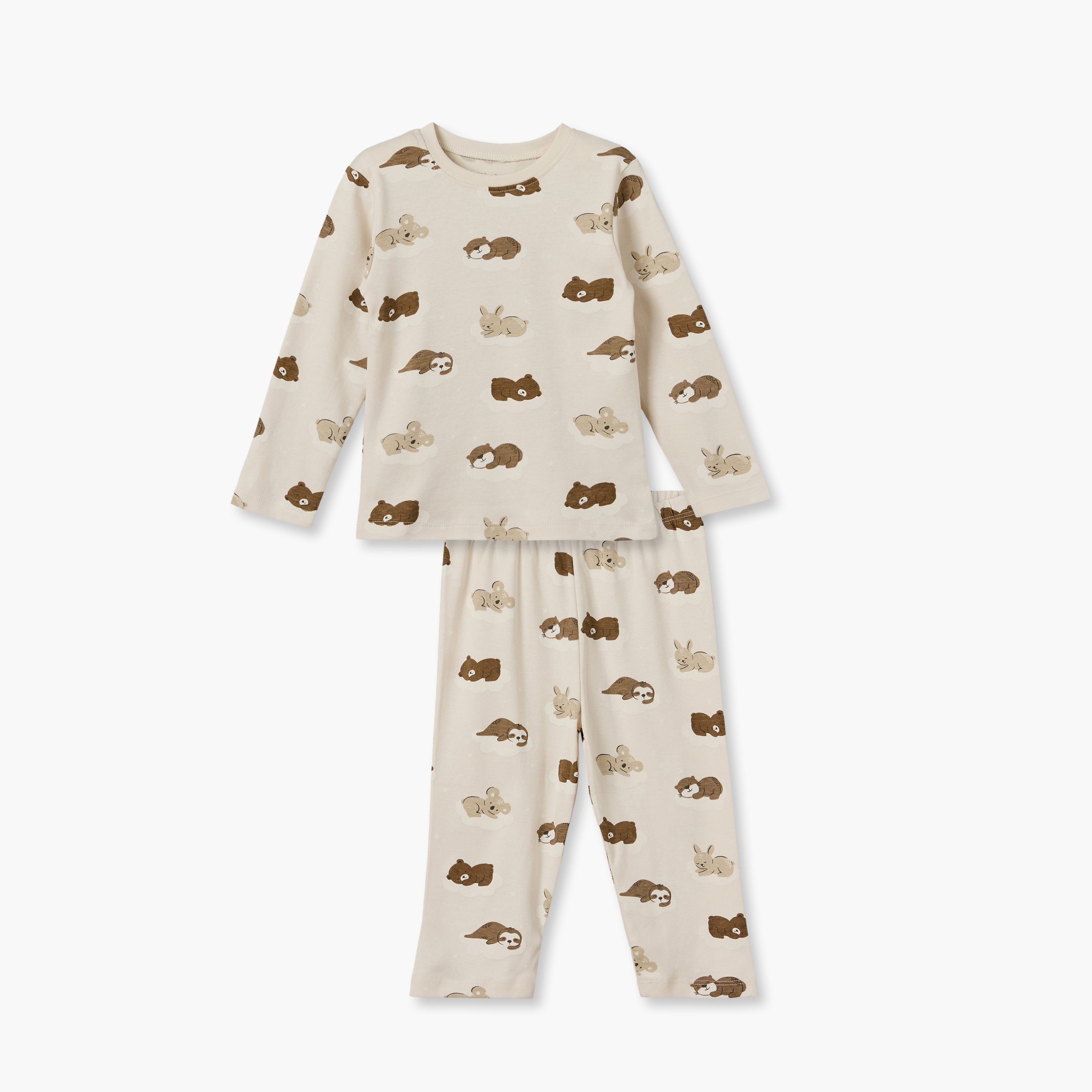 طقم بيجاما قطن بياقة ضيقة وأكمام طويلة بطبعات دببة من جونيورز-baby-boys-clothing-nightwear-pyjamasets-image-1