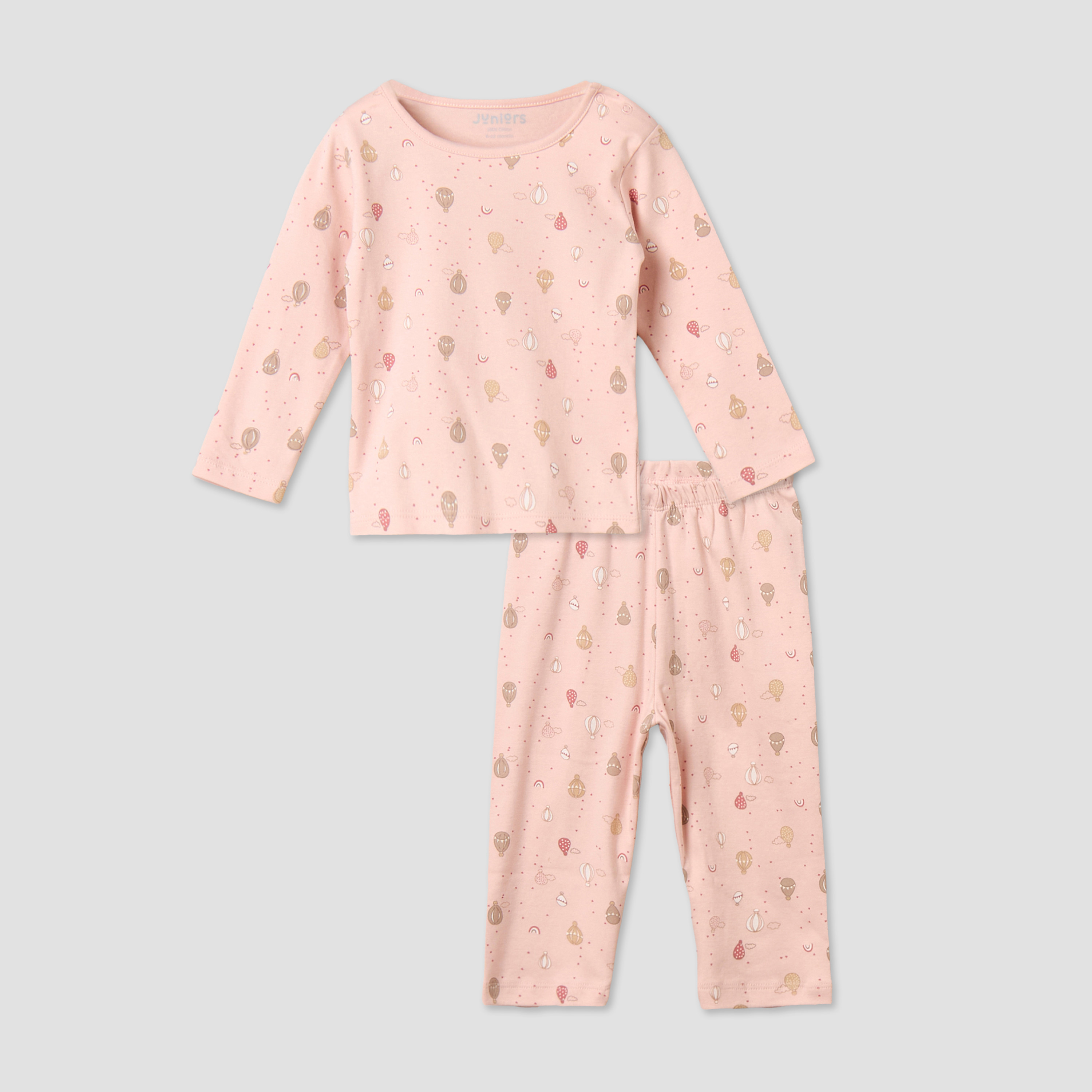 Juniors Cotton Round Neck Long Sleeves Pyjama Set with Hot Air Balloon Print-baby-girls-clothing-nightwear-pyjamasets-image-2