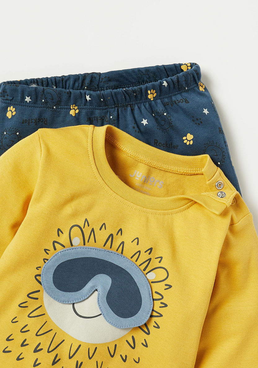 Juniors Applique Detail Long Sleeves T-shirt and Pyjama Set-Pyjama Sets-image-3