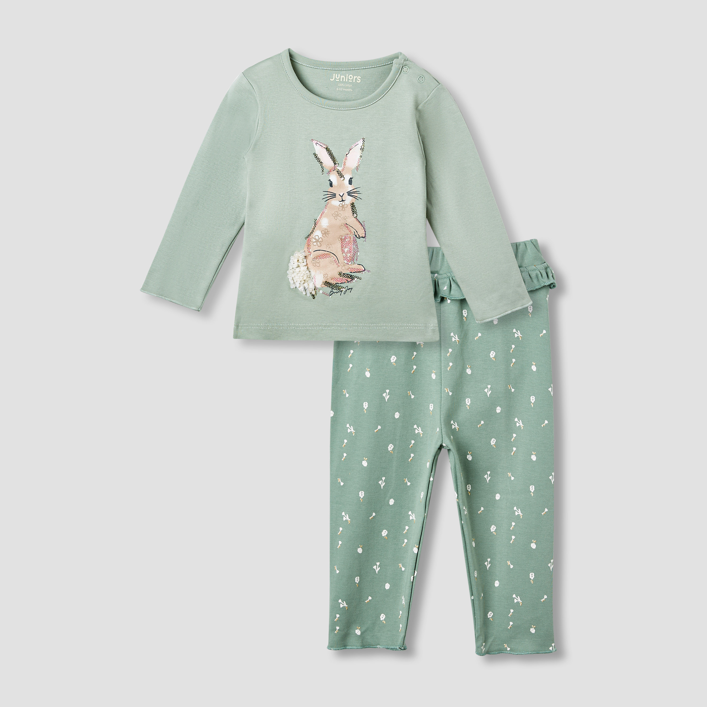 Juniors Cotton Round Neck Long Sleeves Pyjama Set with Graphic Print-baby-girls-clothing-nightwear-pyjamasets-image-1