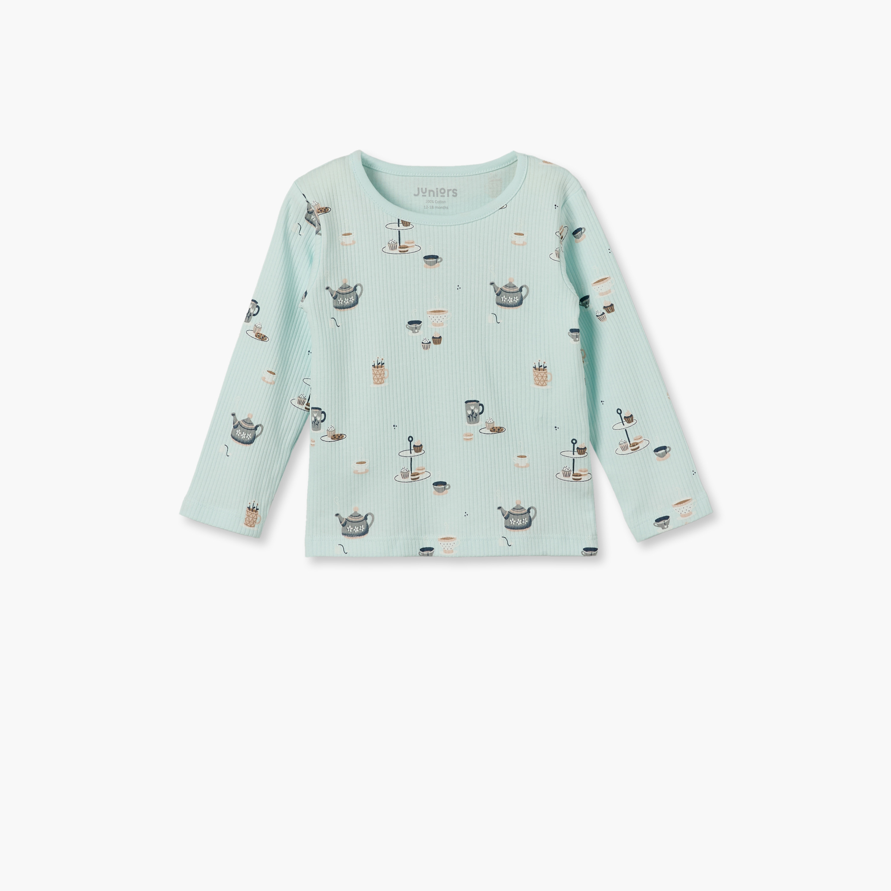 Juniors Cotton Crew Neck Long Sleeves Pyjama Set with Breakfast Print-baby-girls-clothing-nightwear-pyjamasets-image-2