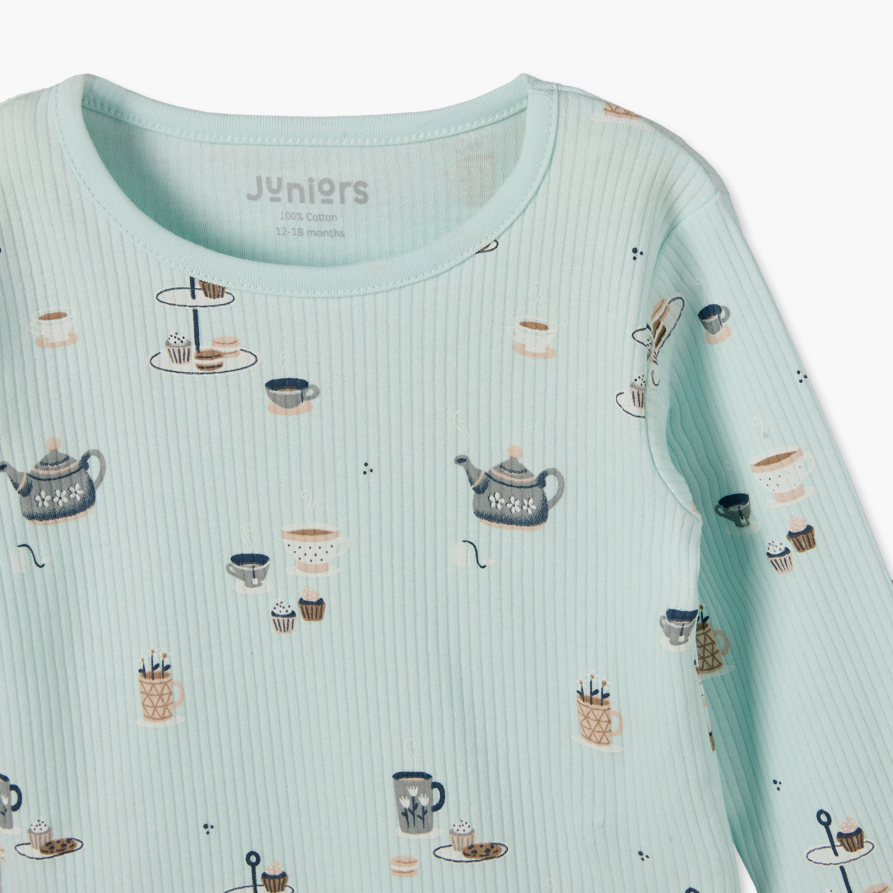 Juniors Cotton Crew Neck Long Sleeves Pyjama Set with Breakfast Print-baby-girls-clothing-nightwear-pyjamasets-image-6