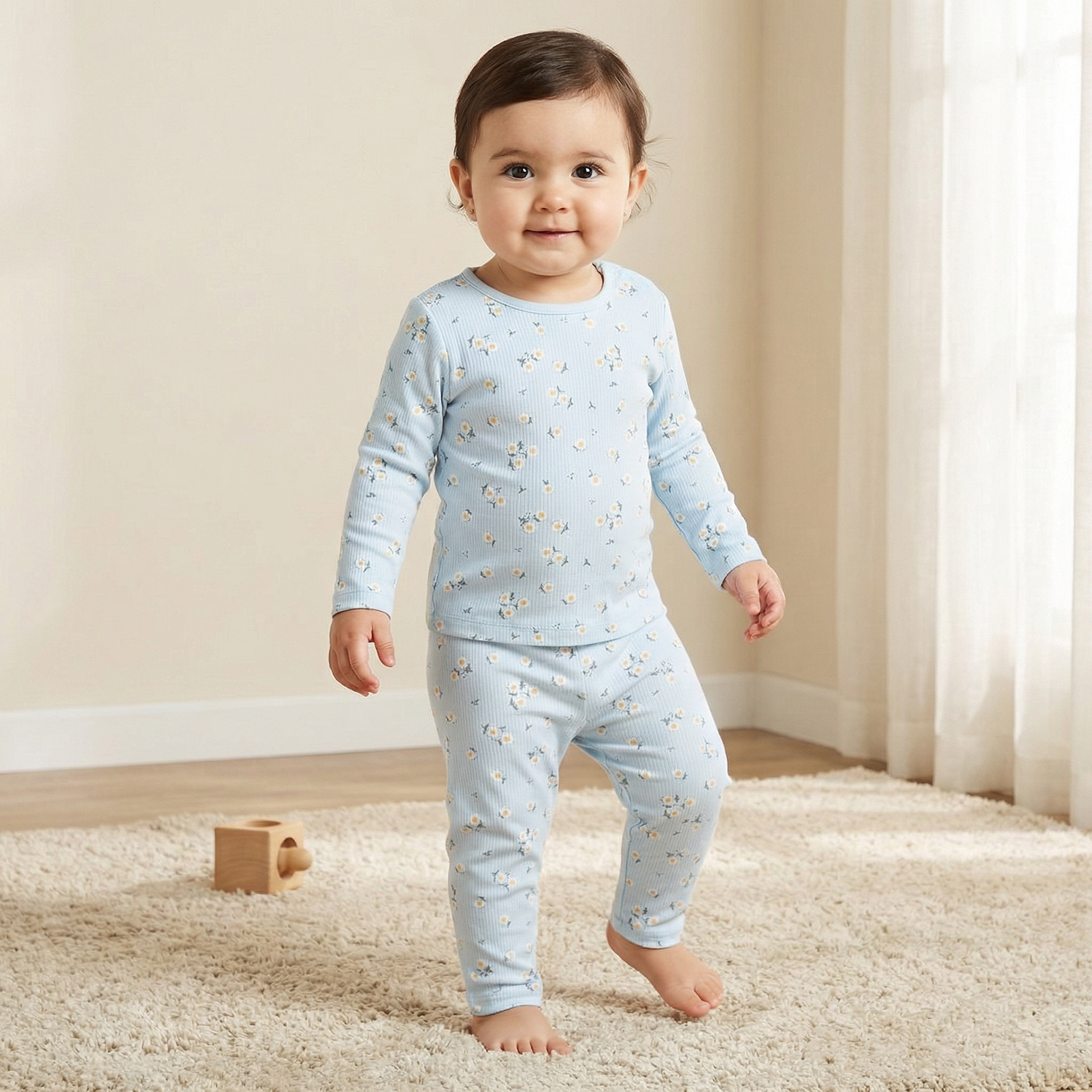 Juniors Cotton Round Neck Long Sleeves Pyjama Set with Floral Print-baby-girls-clothing-nightwear-pyjamasets-image-1