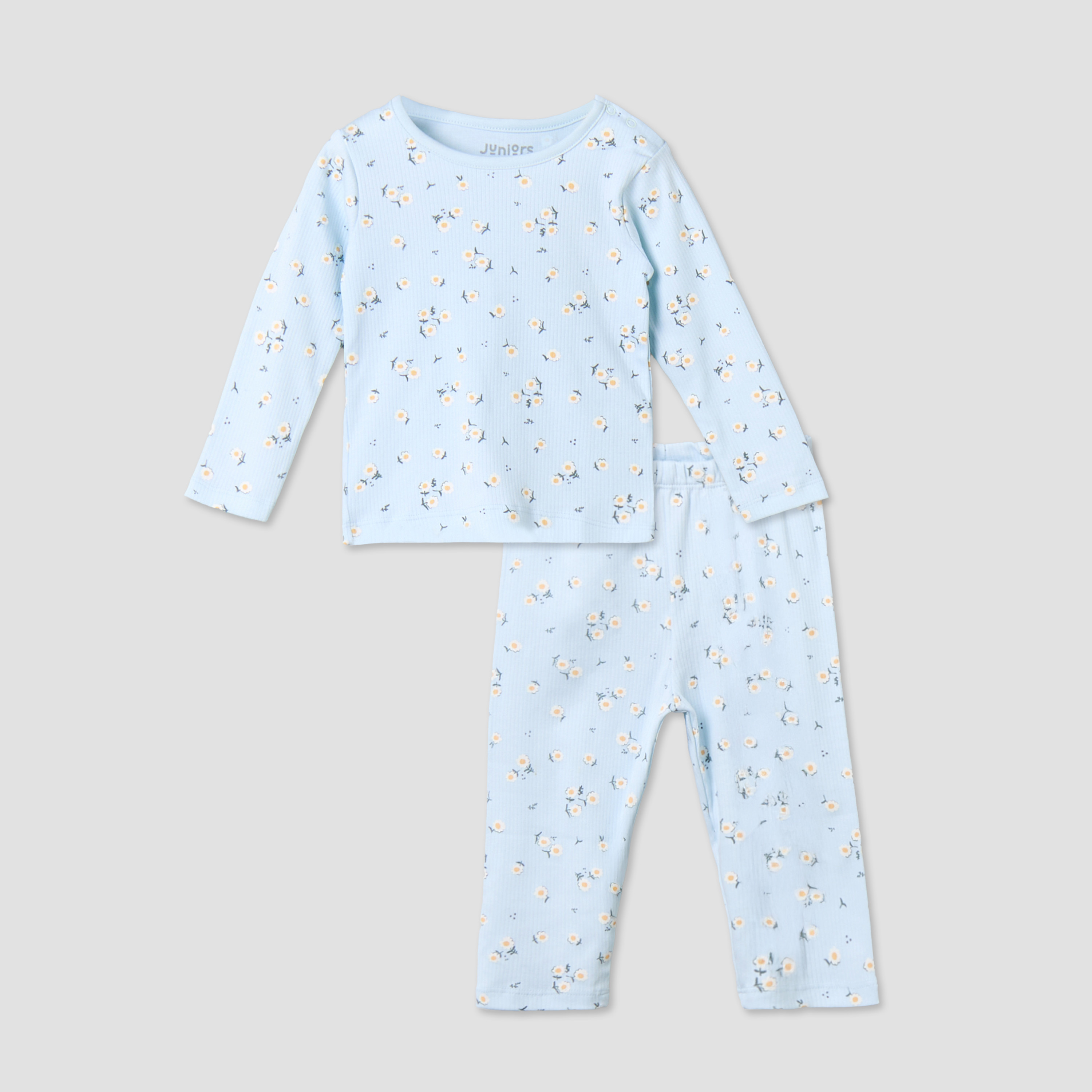 Juniors Cotton Round Neck Long Sleeves Pyjama Set with Floral Print-baby-girls-clothing-nightwear-pyjamasets-image-2