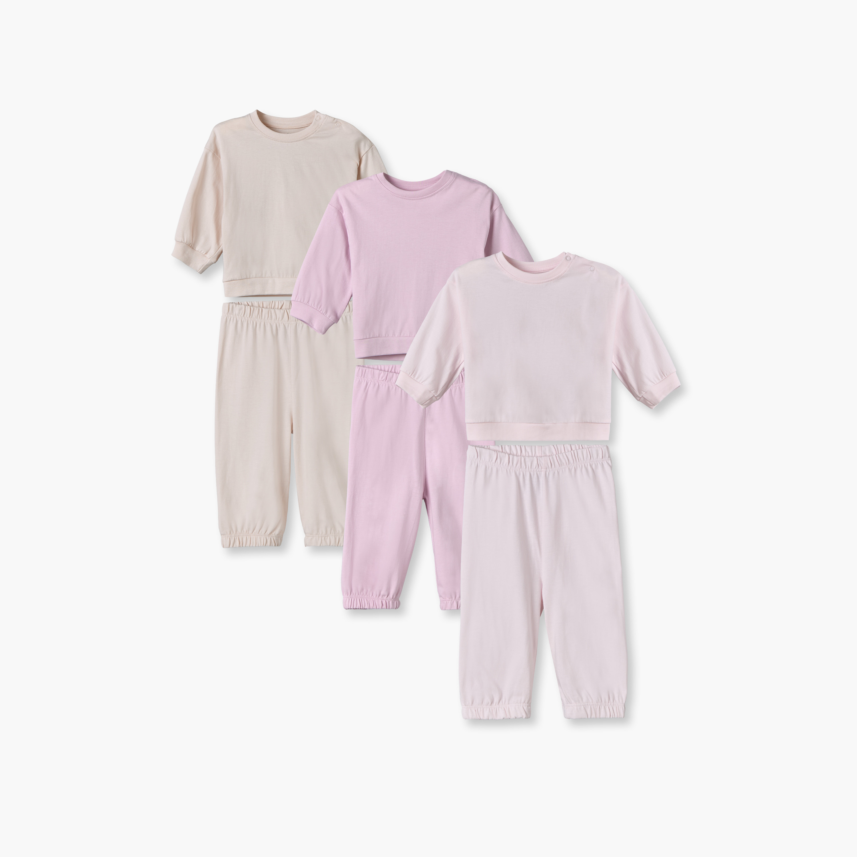 بيجاما قطن بأكمام طويلة ورقبة ضيقة وزر إغلاق كباس من جونيورز - عبوة من 3 أطقم-baby-girls-clothing-nightwear-pyjamasets-image-1