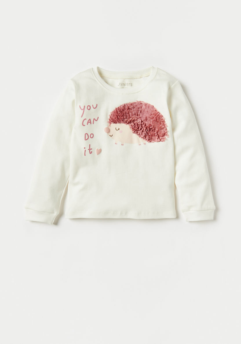 Juniors Hedgehog Applique Long Sleeves T-shirt and Pyjama Set-Pyjama Sets-image-1