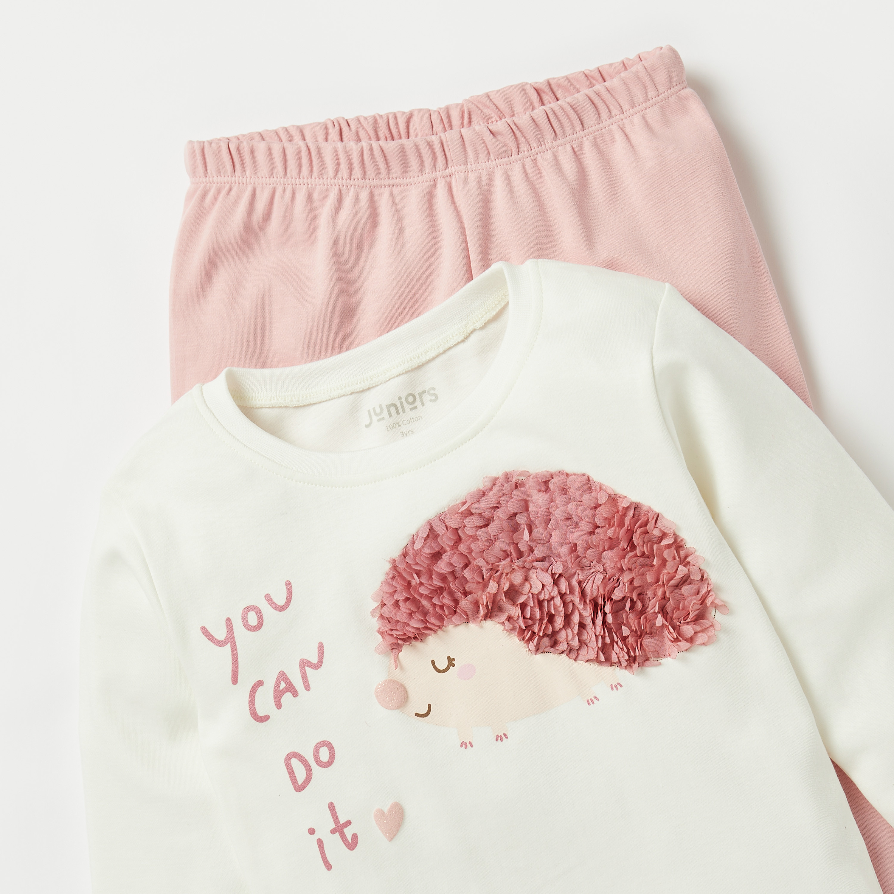 Juniors Hedgehog Applique Long Sleeves T-shirt and Pyjama Set-baby-girls-clothing-nightwear-pyjamasets-image-4