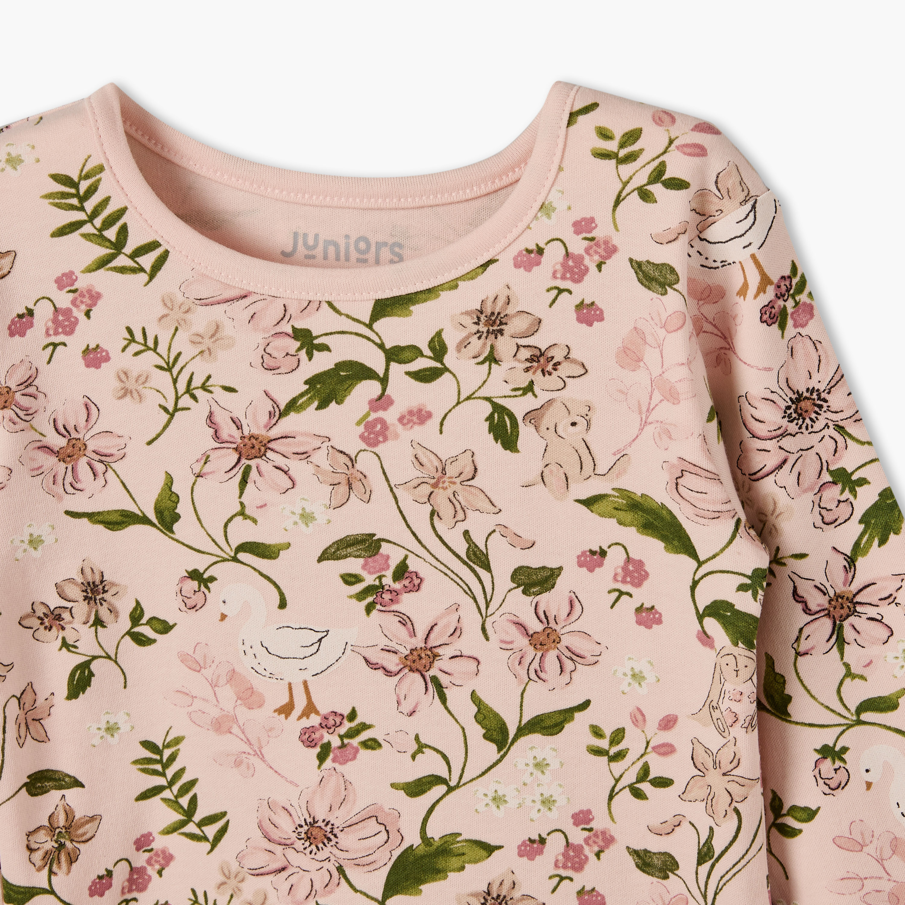 Juniors Cotton Crew Neck Long Sleeves Pyjama Set with Floral Print-baby-girls-clothing-nightwear-pyjamasets-image-6