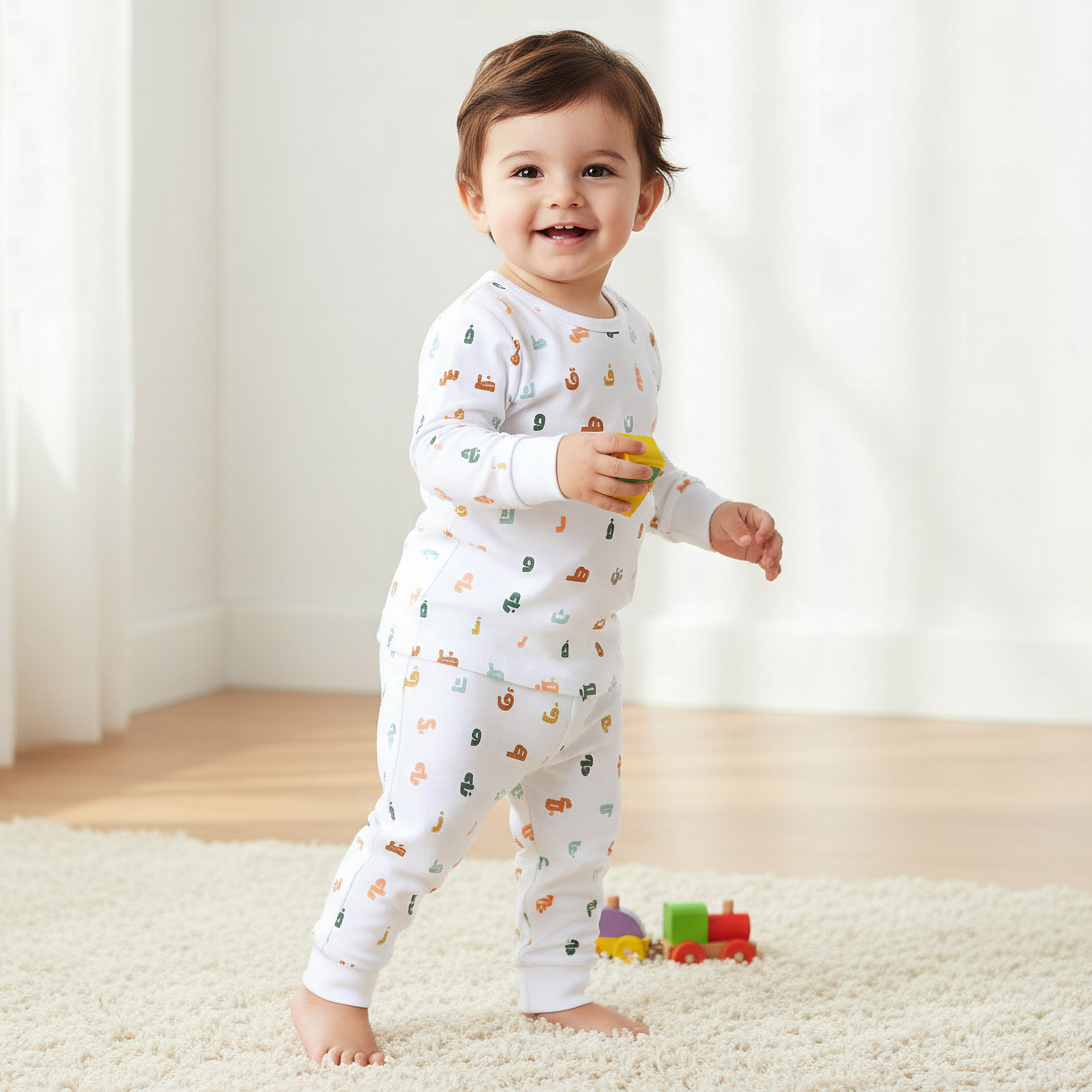 Juniors Cotton Round Neck Long Sleeves Pyjama Set with Arabic Alphabet Print-baby-girls-clothing-nightwear-pyjamasets-image-1