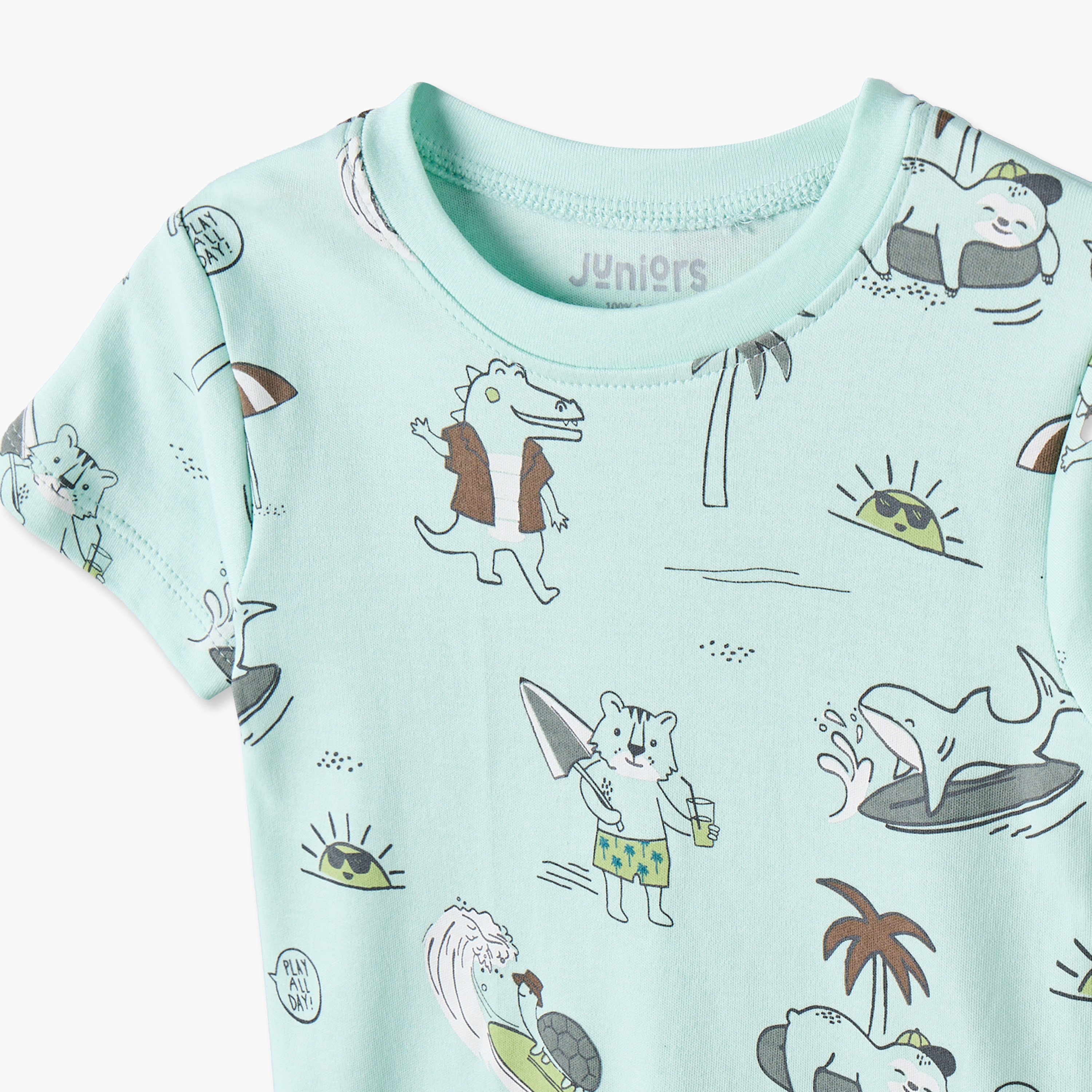 طقم شورت وتيشيرت بياقة ضيقة وأكمام قصيرة وطبعات من جونيورز - عبوة من طقمين-baby-boys-clothing-setsandcoords-image-9