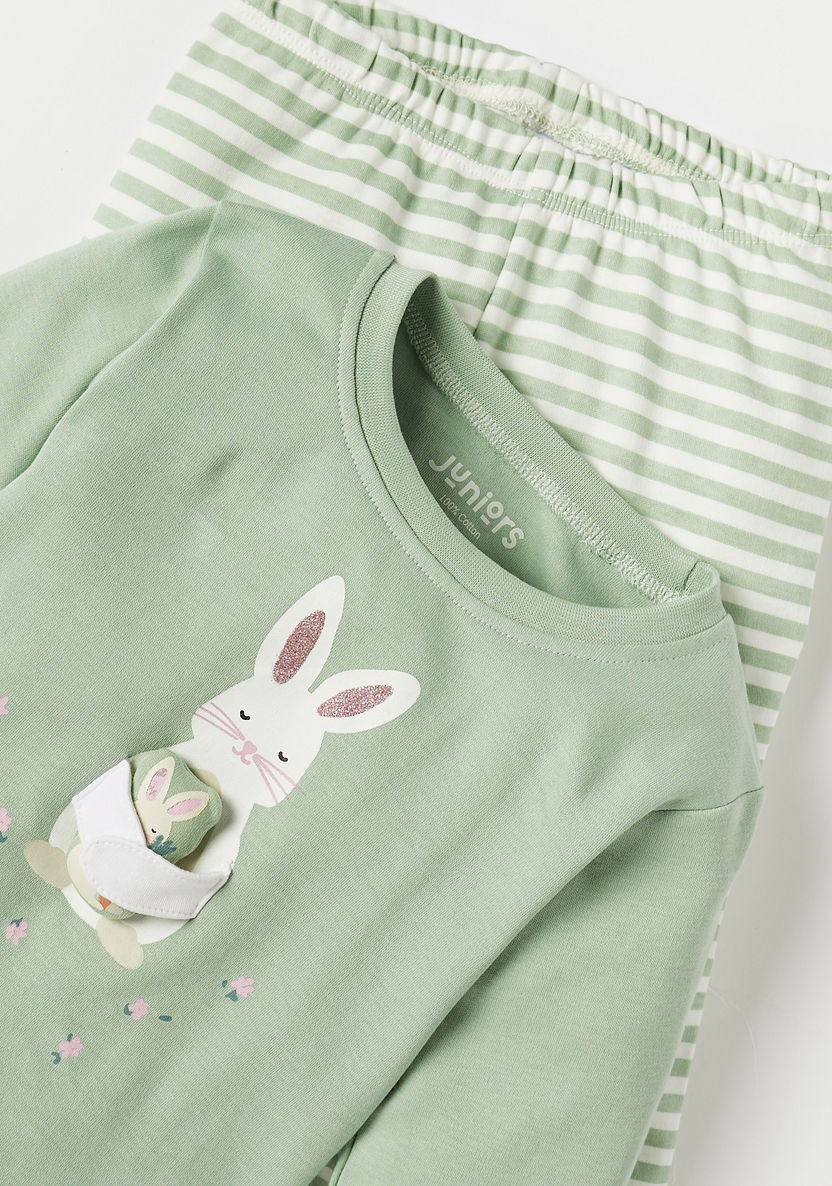 Juniors Bunny Applique Long Sleeves T-shirt and Pyjama Set-Pyjama Sets-image-3