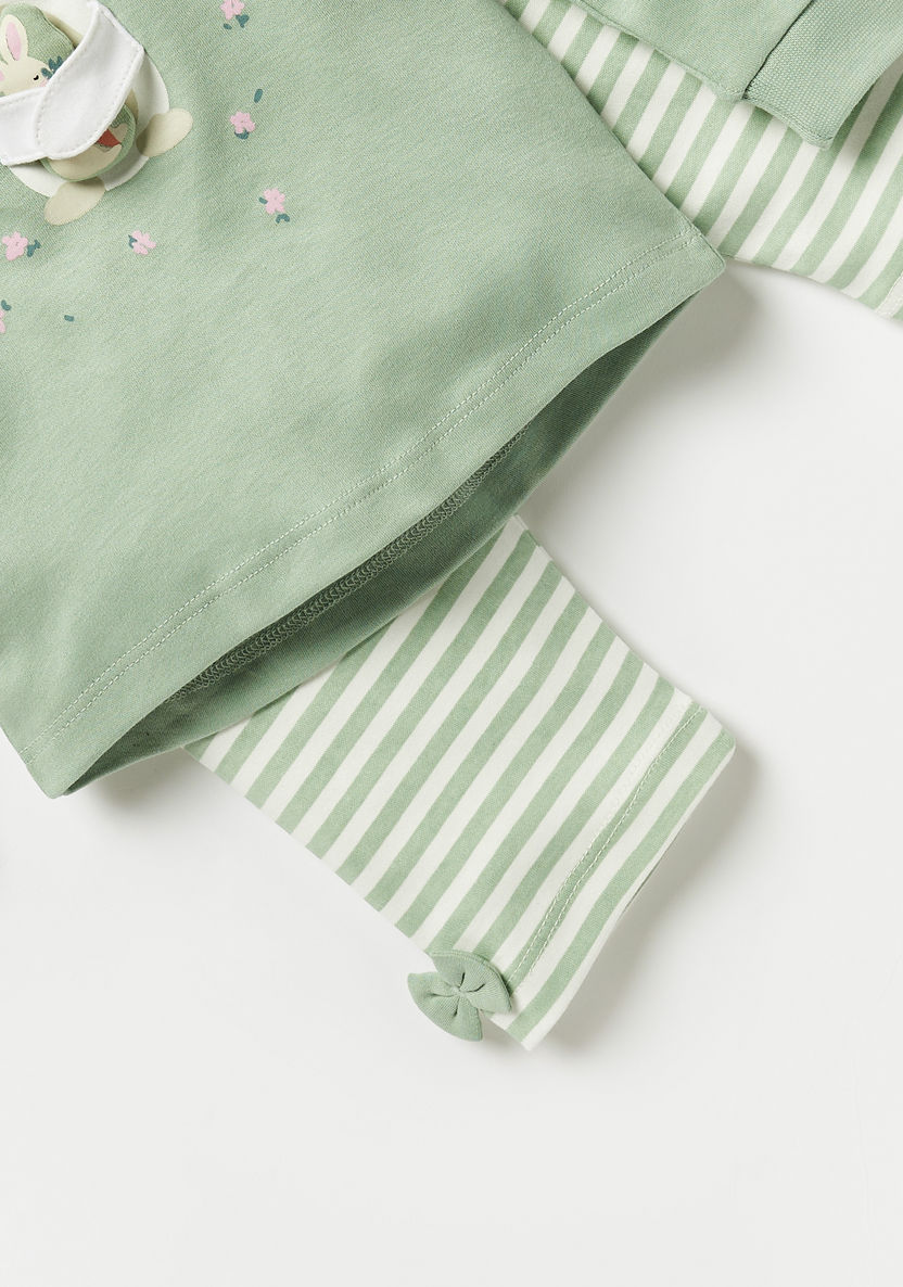 Juniors Bunny Applique Long Sleeves T-shirt and Pyjama Set-Pyjama Sets-image-4