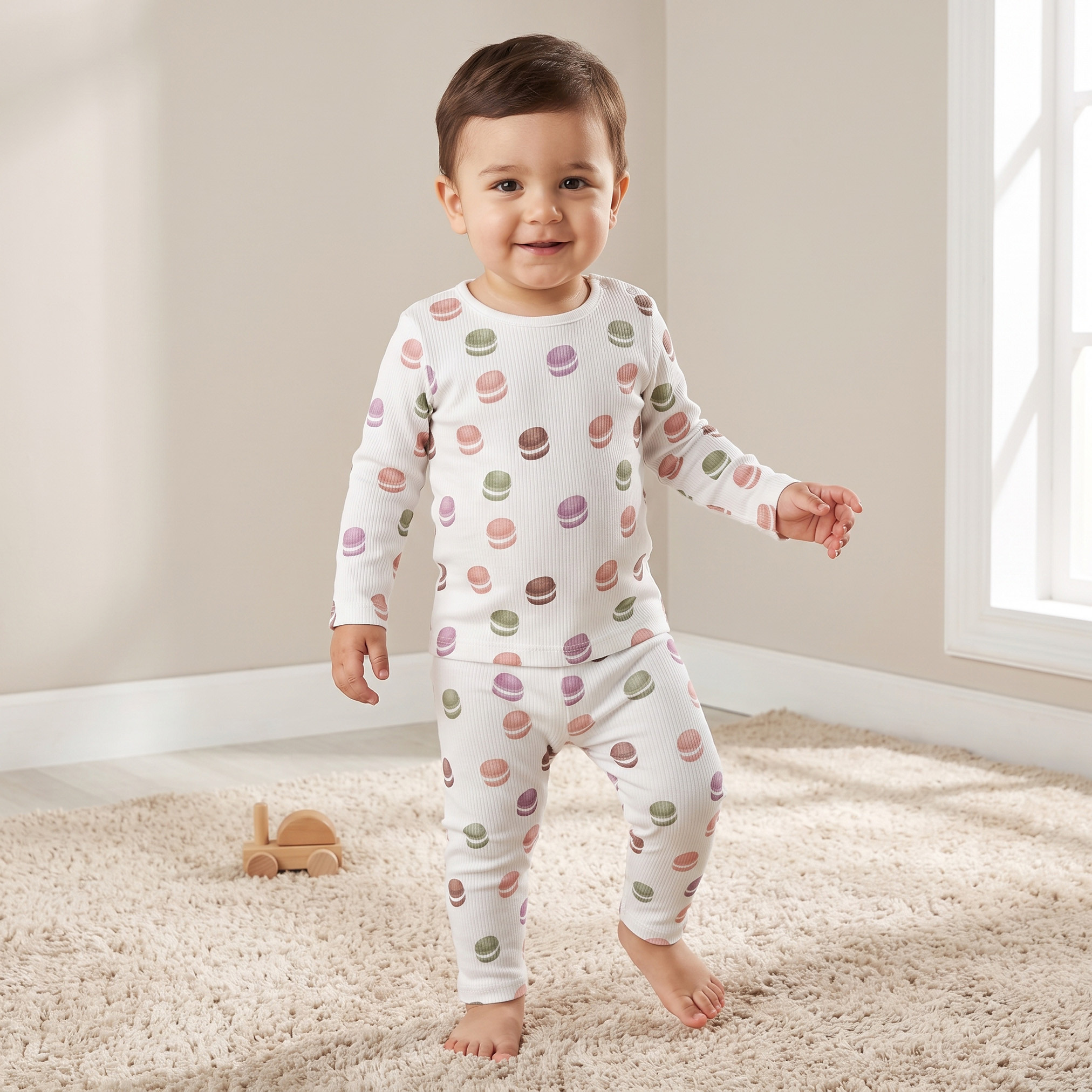 Juniors Cotton Crew Neck Long Sleeves Pyjama Set with Macaron Print-promo_babyshop_Buy3for7.9_KWT030926-image-1