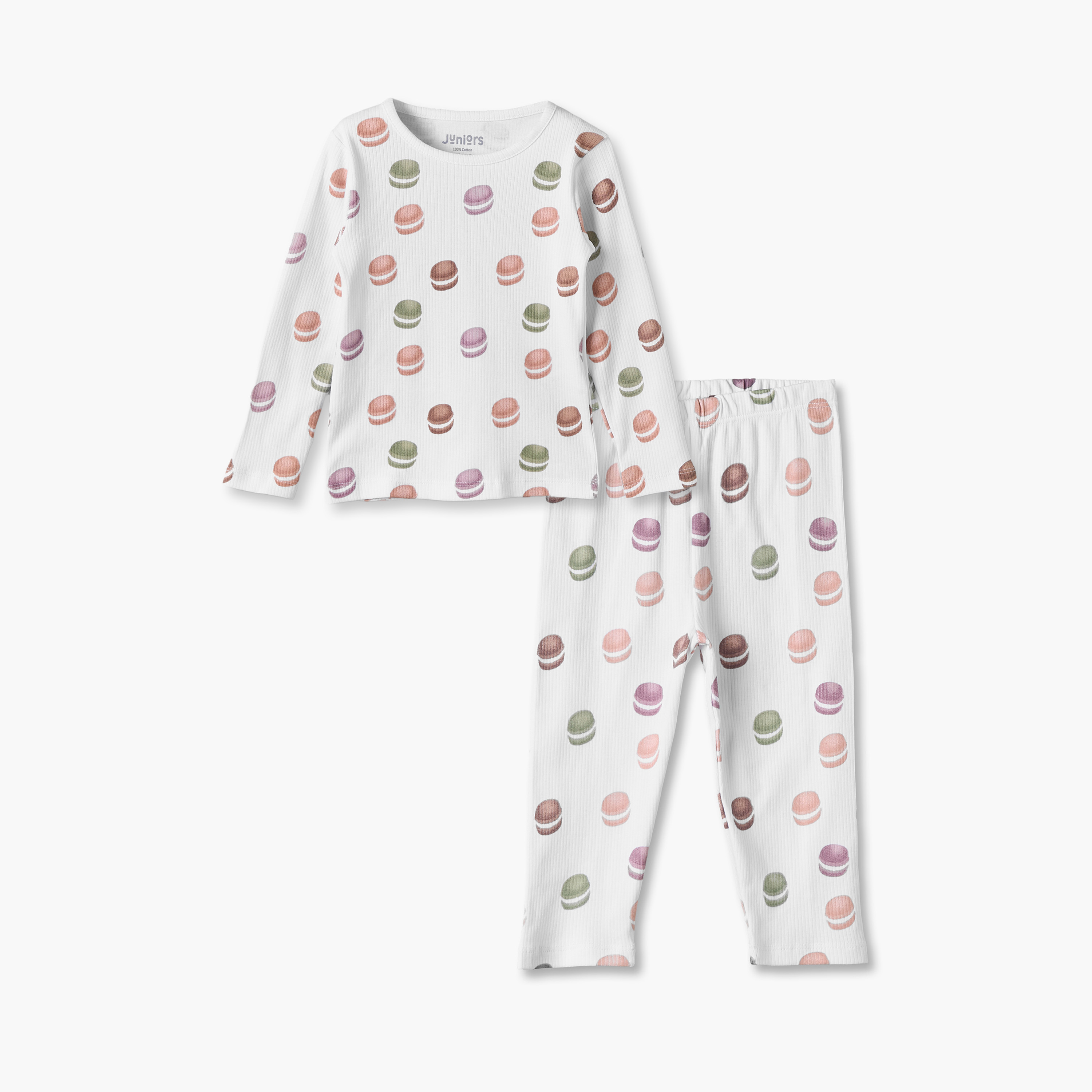 Juniors Cotton Crew Neck Long Sleeves Pyjama Set with Macaron Print-promo_babyshop_Buy3for7.9_KWT030926-image-2
