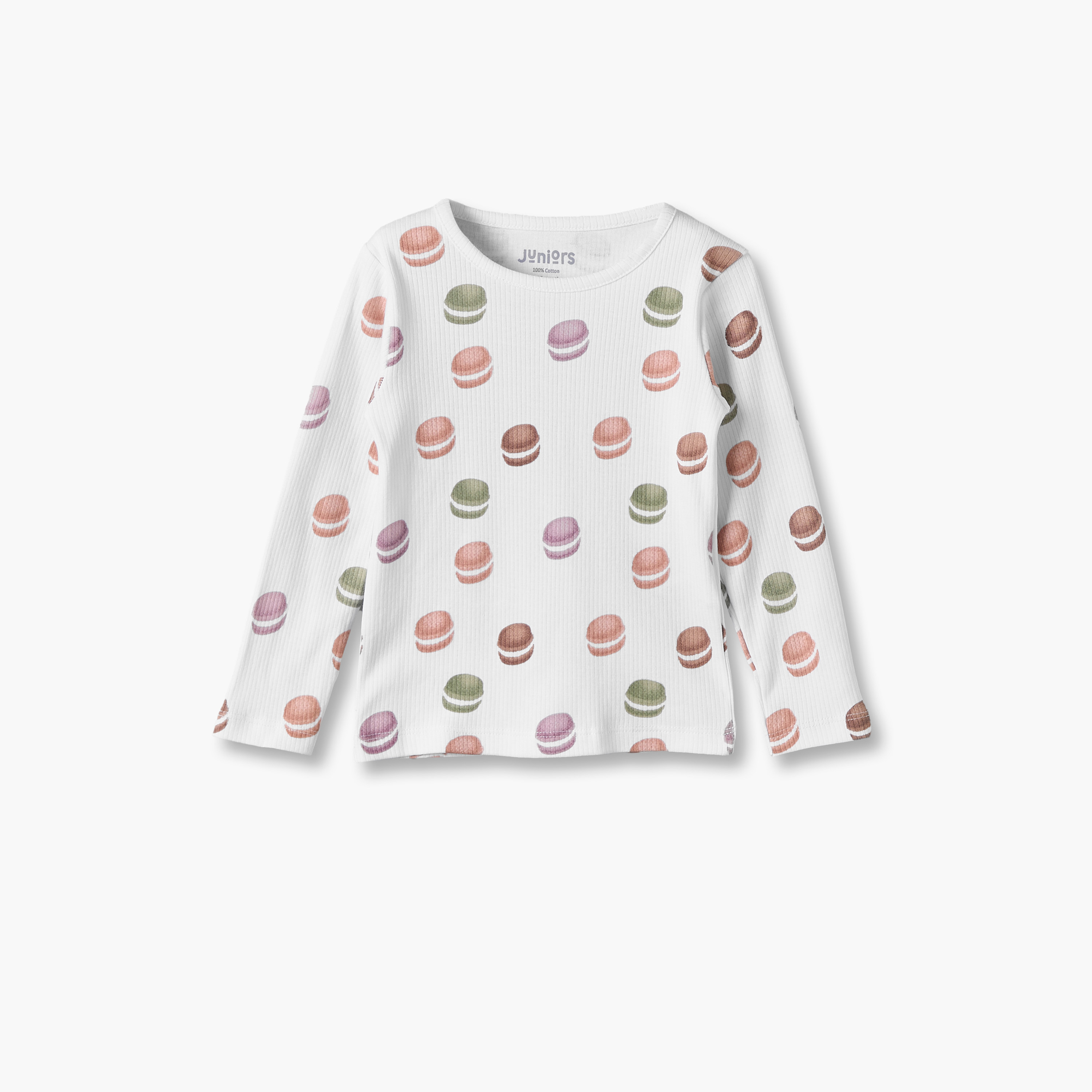 Juniors Cotton Crew Neck Long Sleeves Pyjama Set with Macaron Print-promo_babyshop_Buy3for7.9_KWT030926-image-3