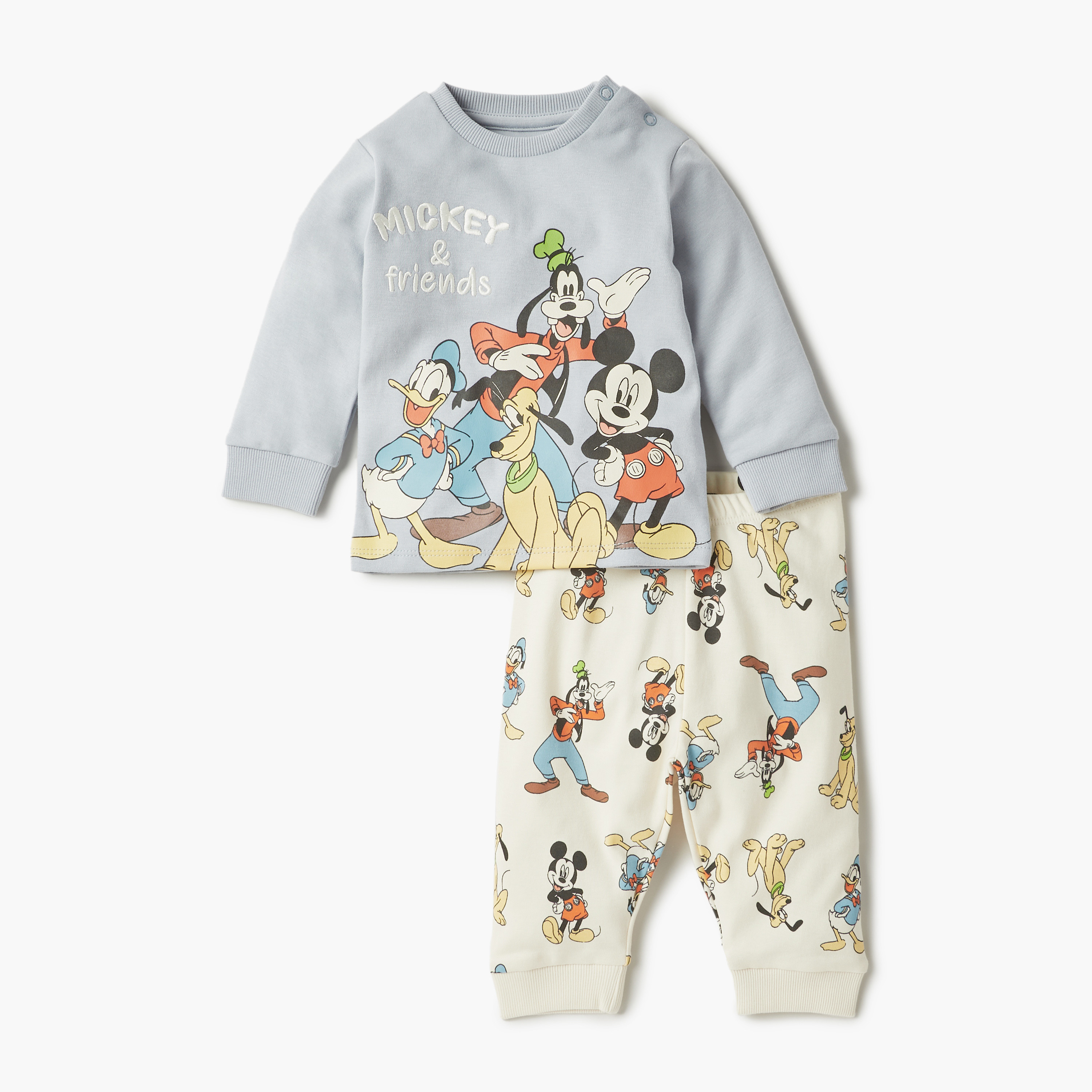 Disney Mickey and Friends Print T-shirt and Pyjama Set-baby-boys-clothing-nightwear-pyjamasets-image-1