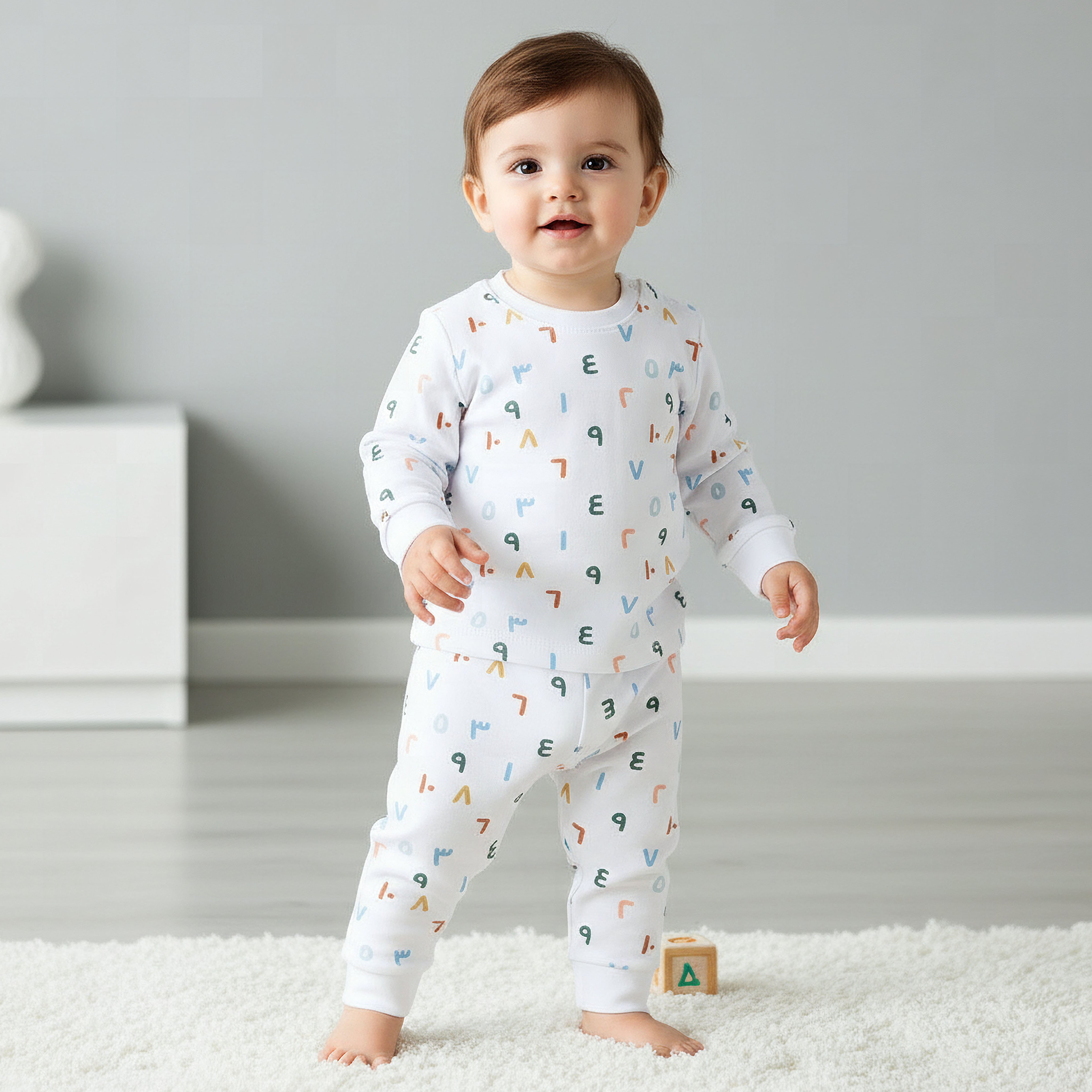 Juniors Cotton Round Neck Long Sleeves Pyjama Set with Arabic Alphabet Print-baby-girls-clothing-nightwear-pyjamasets-image-1
