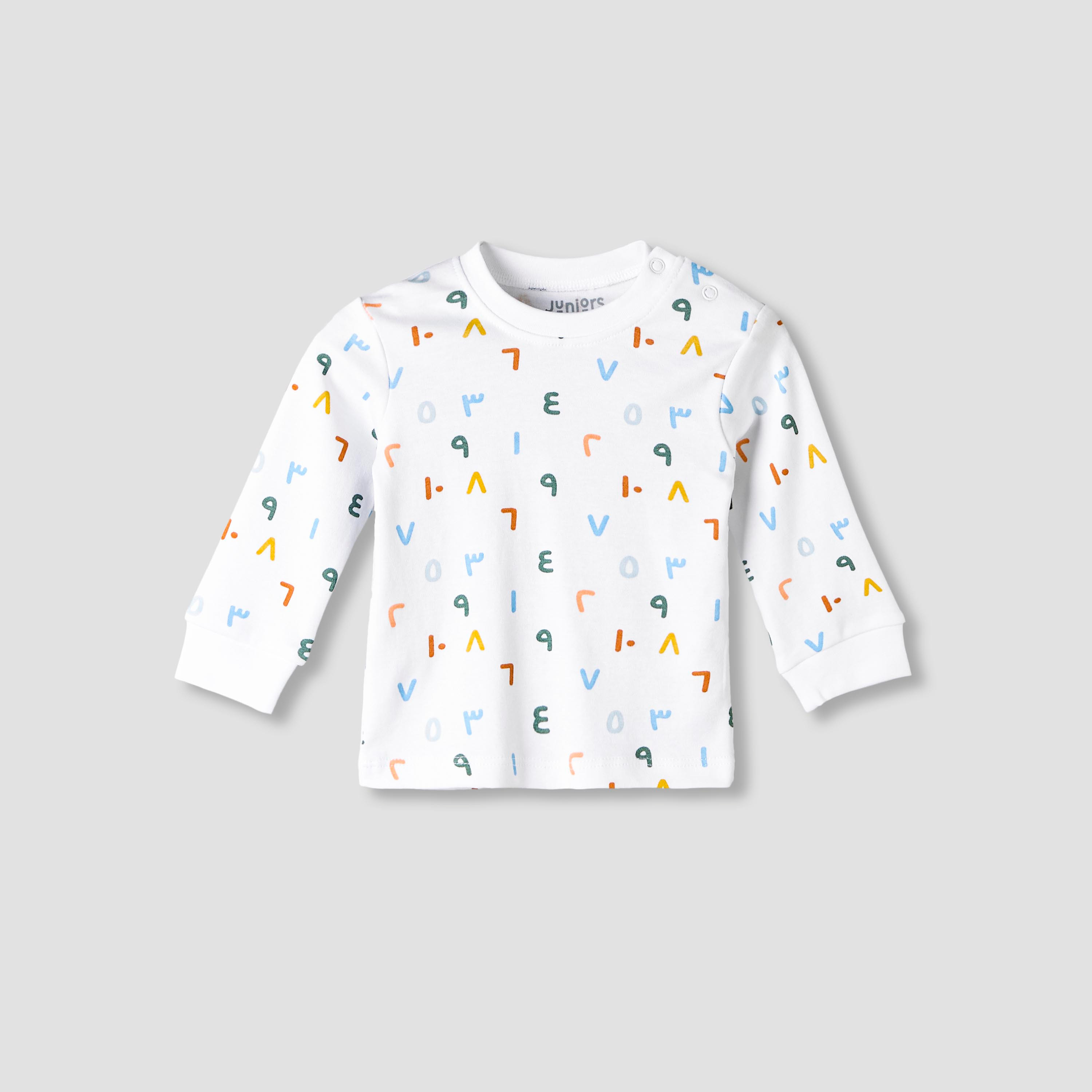 Juniors Cotton Round Neck Long Sleeves Pyjama Set with Arabic Alphabet Print-baby-girls-clothing-nightwear-pyjamasets-image-2
