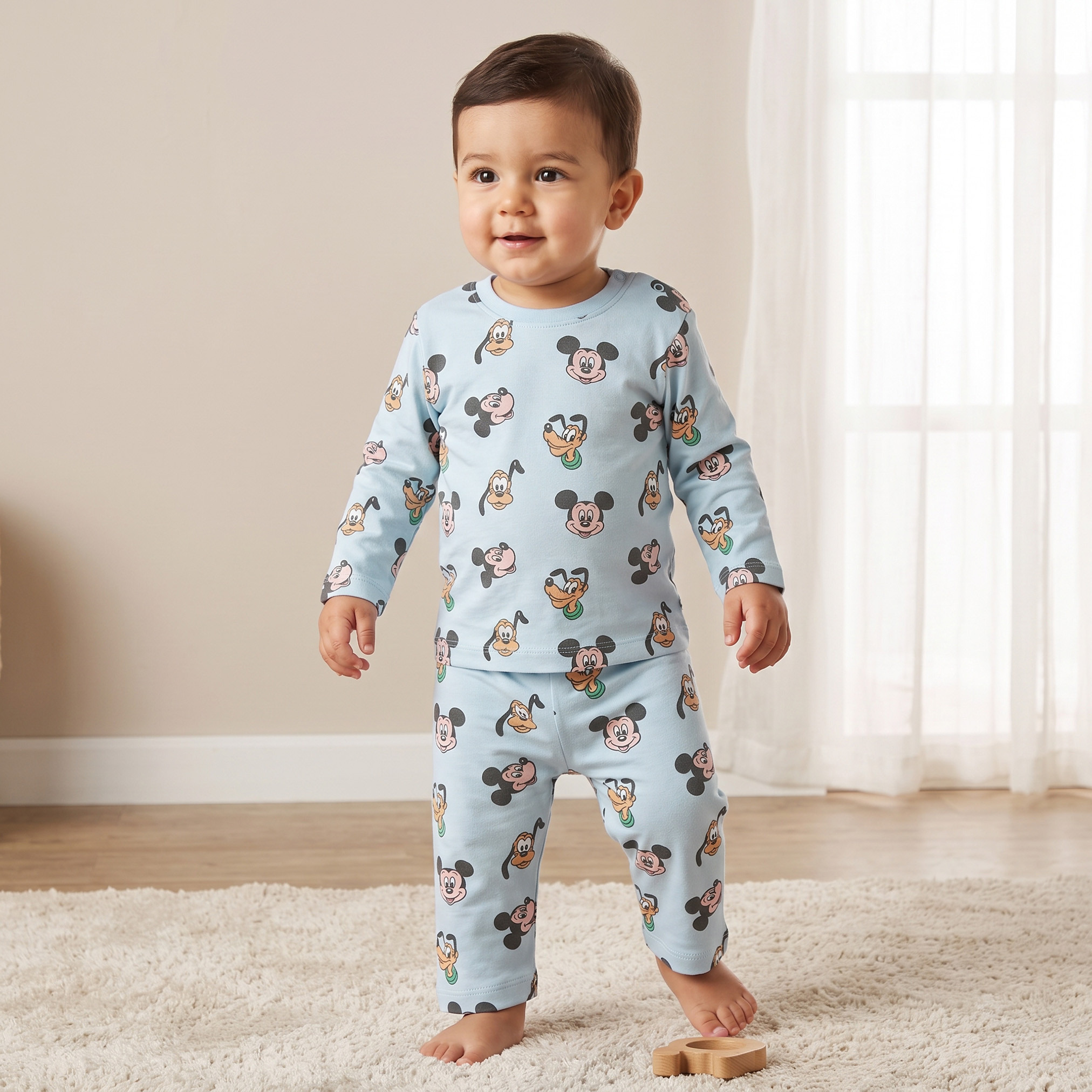 طقم بيجاما قطن بطبعات ميكي ماوس وياقة ضيقة وأكمام طويلة من ديزني-baby-boys-clothing-nightwear-pyjamasets-image-1