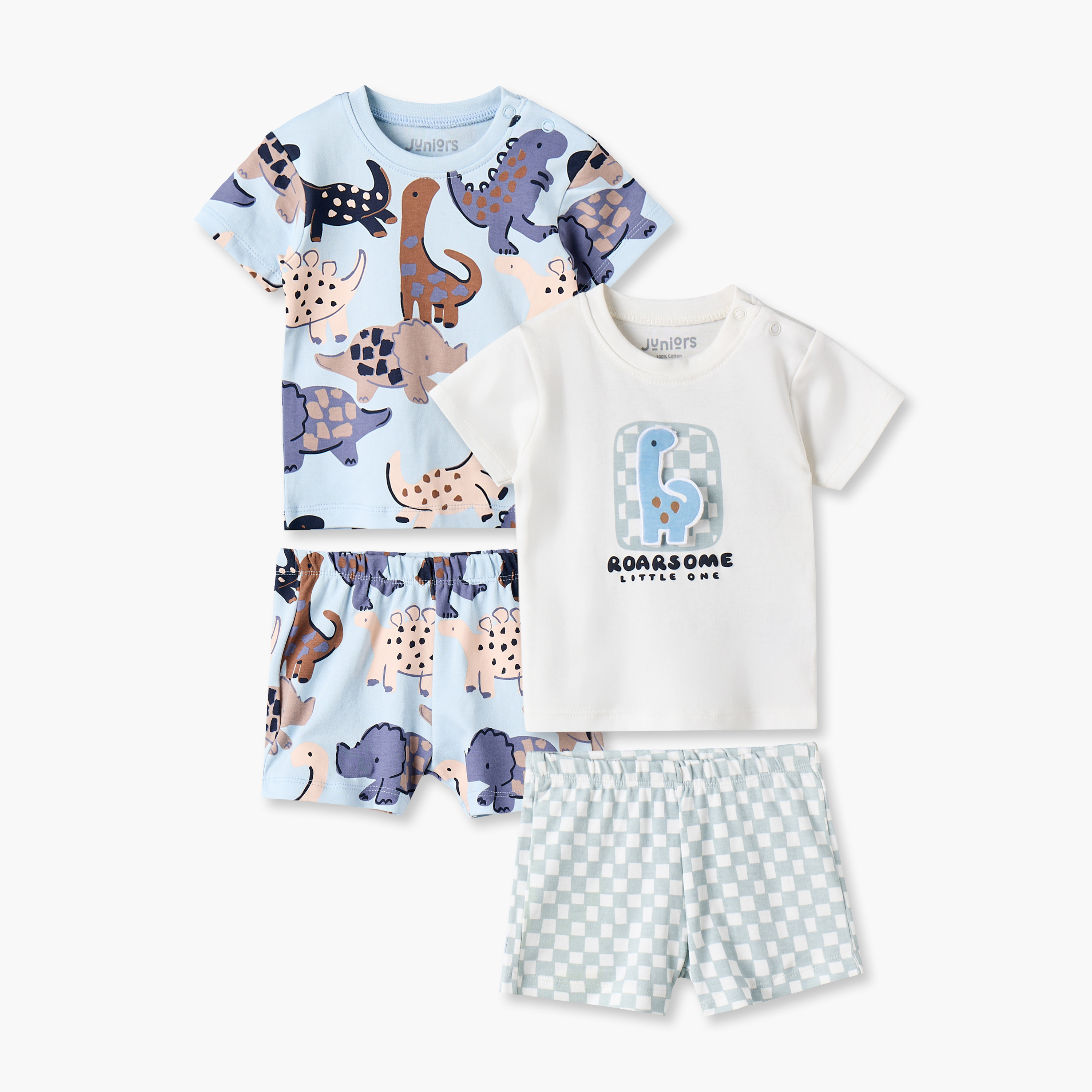 طقم شورت وتيشيرت بياقة ضيقة وأكمام قصيرة وطبعات من جونيورز - عبوة من طقمين-baby-boys-clothing-setsandcoords-image-1