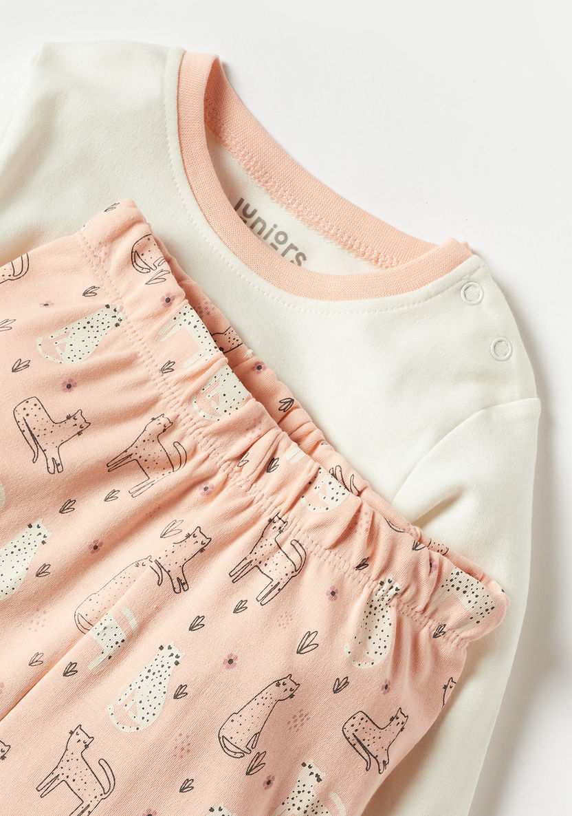 Juniors Leopard Print Long Sleeves T-shirt and Pyjama Set-Pyjama Sets-image-3