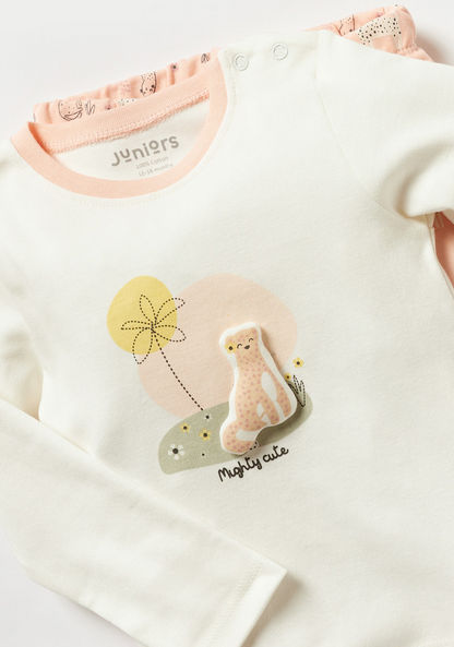 Juniors Leopard Print Long Sleeves T-shirt and Pyjama Set-Pyjama Sets-image-4