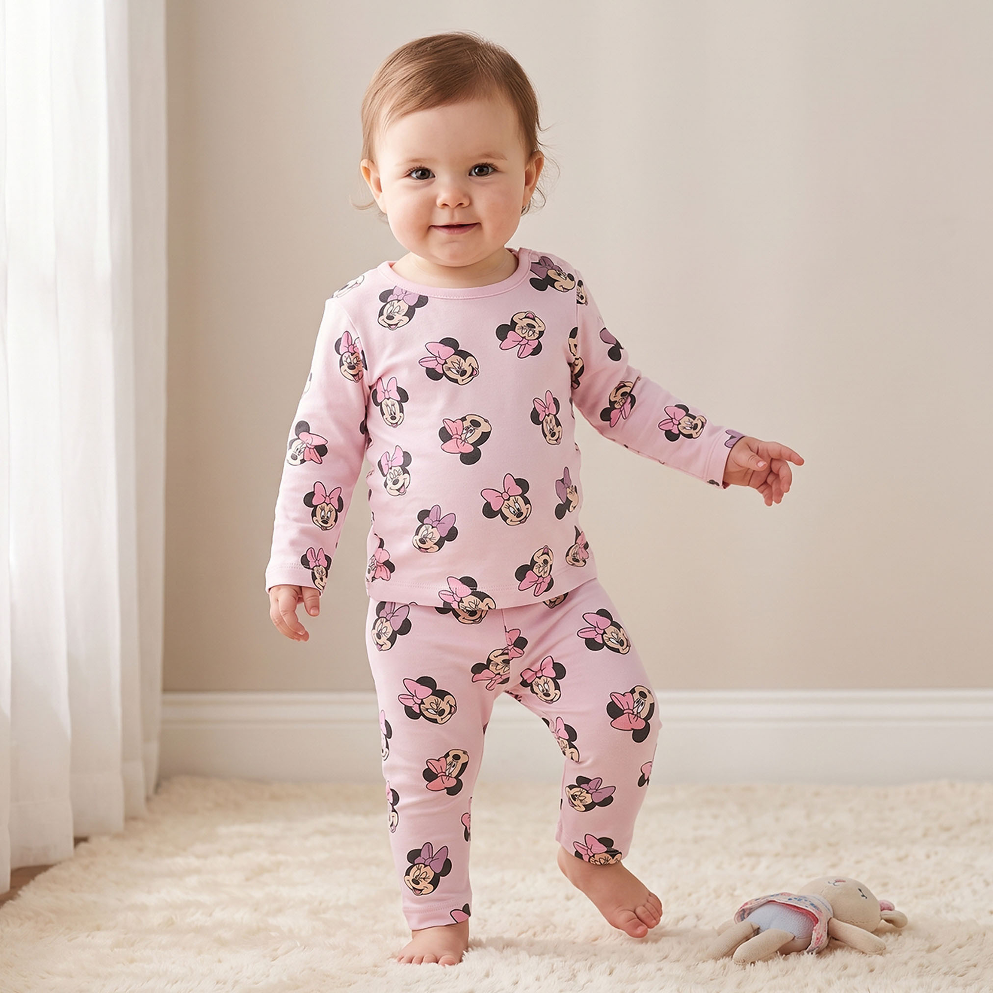 طقم بيجاما قطن بياقة ضيقة وأكمام طويلة بطبعات ميني ماوس من ديزني-baby-girls-clothing-nightwear-pyjamasets-image-1
