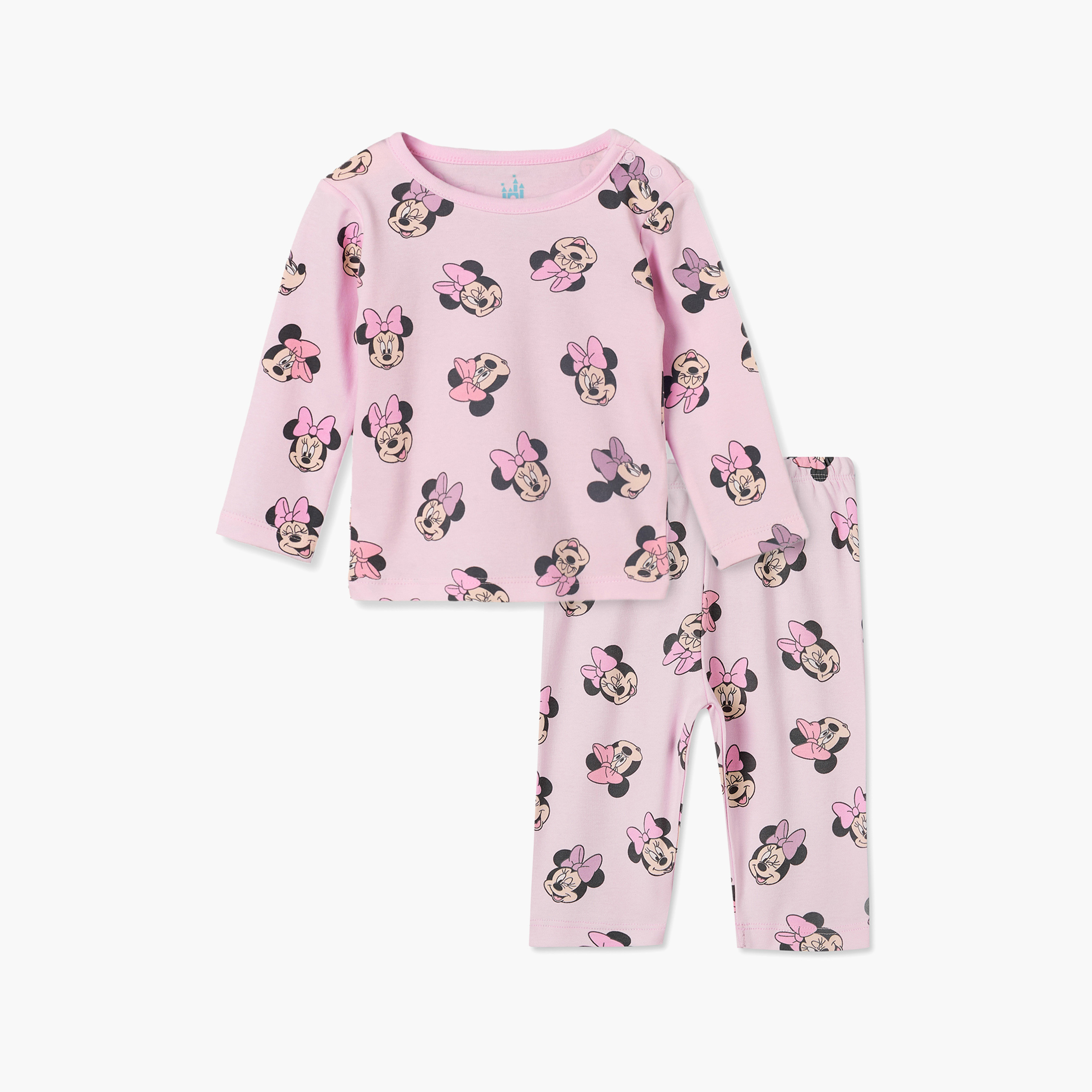 طقم بيجاما قطن بياقة ضيقة وأكمام طويلة بطبعات ميني ماوس من ديزني-baby-girls-clothing-nightwear-pyjamasets-image-2