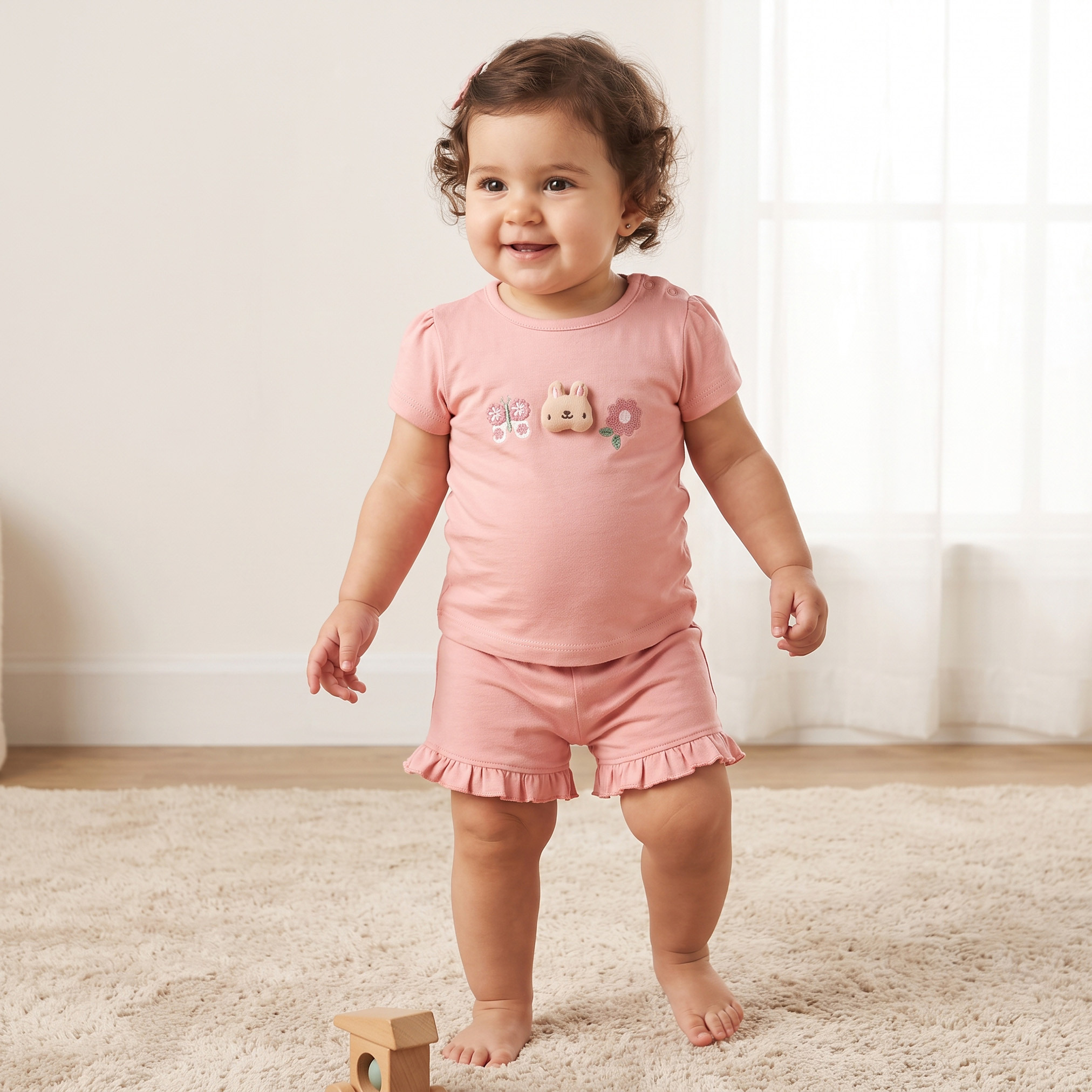 Pack of 2 Juniors Crew Neck Short Sleeves T-shirt with Shorts Set with Bunny Print-baby-girls-clothing-setsandcoords-image-2