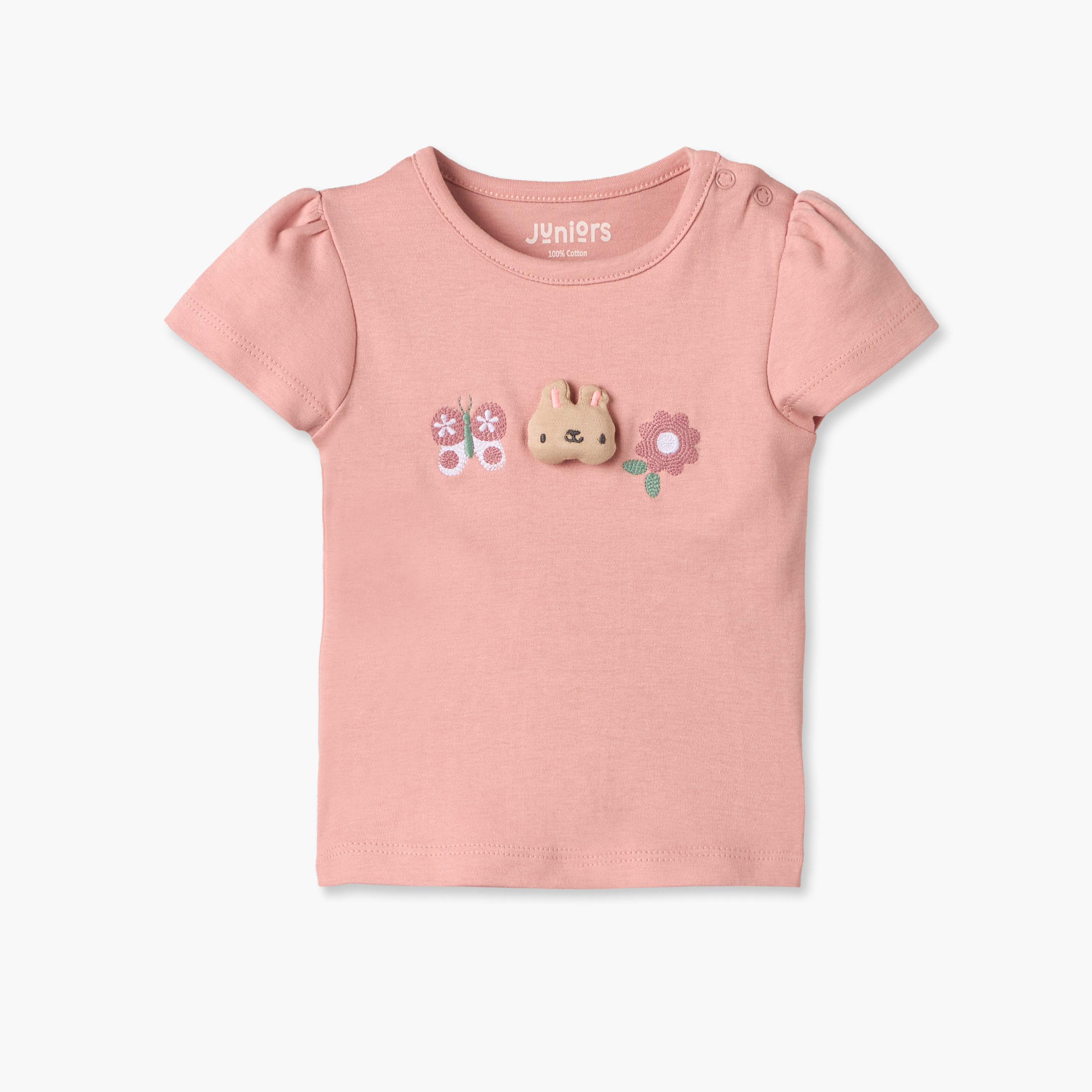 Pack of 2 Juniors Crew Neck Short Sleeves T-shirt with Shorts Set with Bunny Print-baby-girls-clothing-setsandcoords-image-3