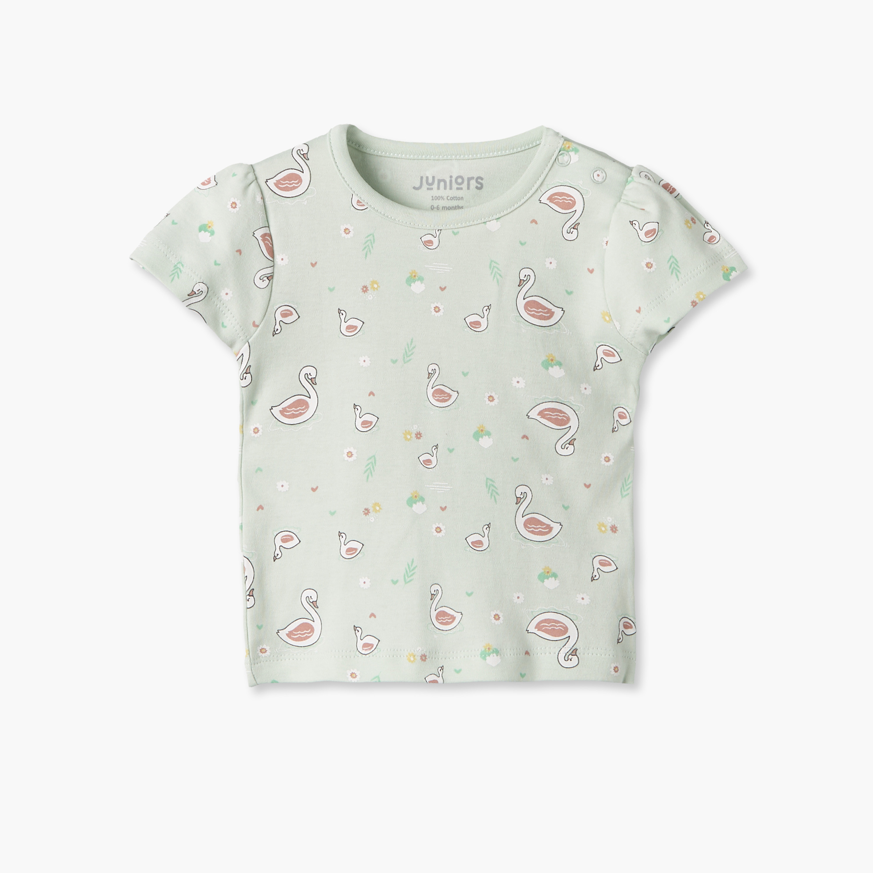Pack of 2 Juniors Crew Neck Short Sleeves T-shirt with Shorts Set with Swan Print-baby-girls-clothing-setsandcoords-image-11
