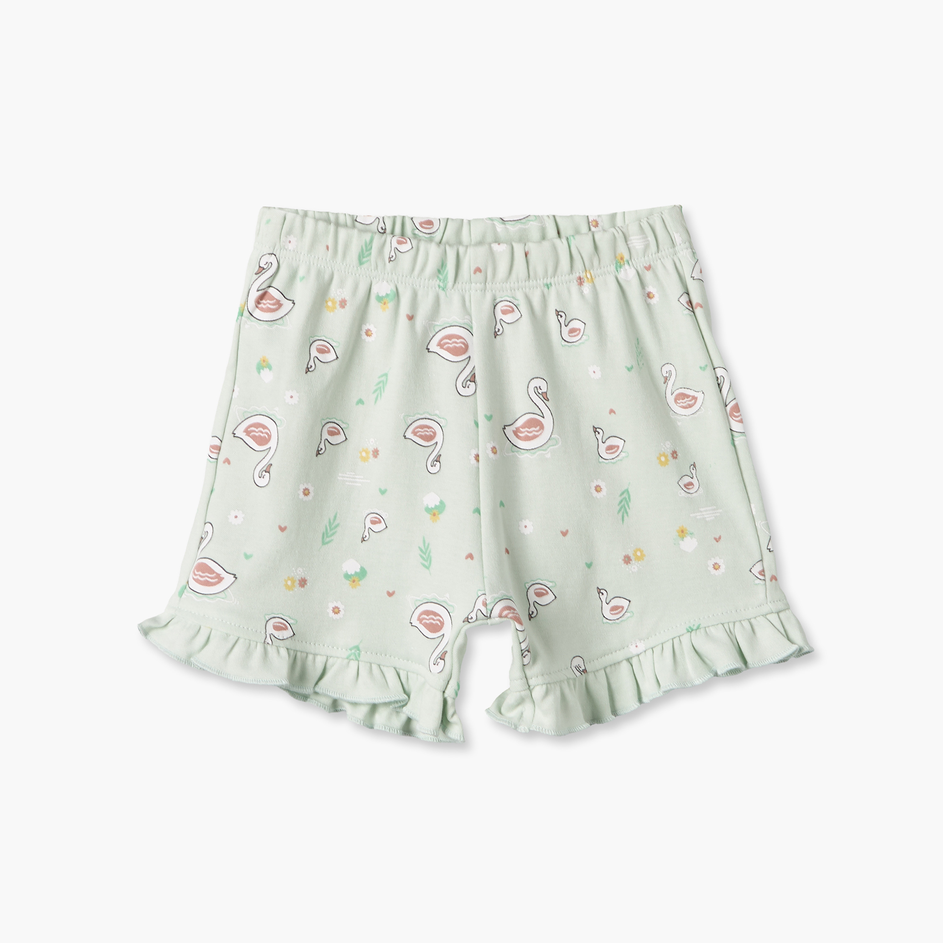 Pack of 2 Juniors Crew Neck Short Sleeves T-shirt with Shorts Set with Swan Print-baby-girls-clothing-setsandcoords-image-12